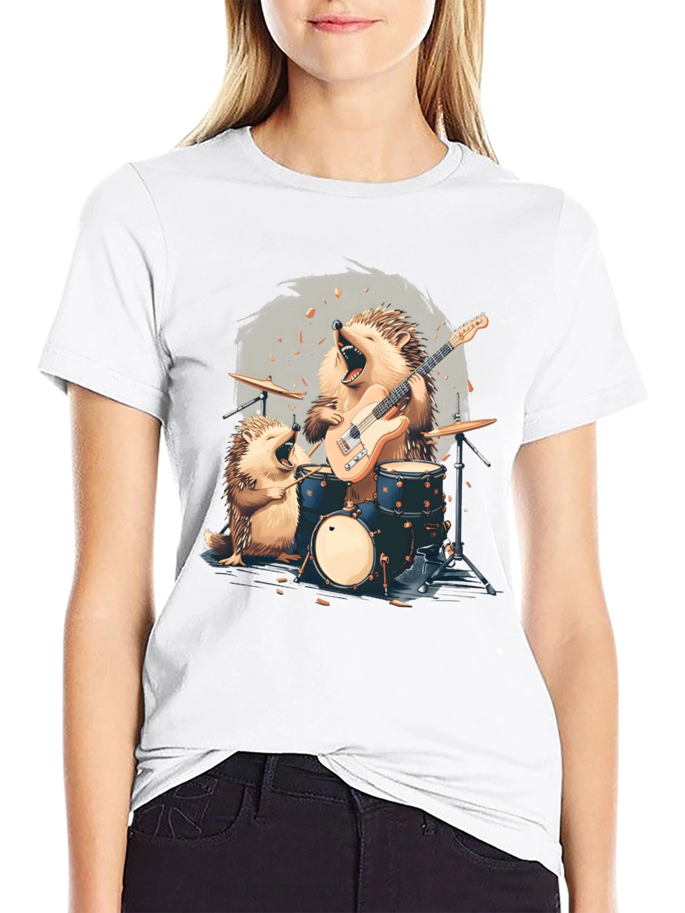 Black Hedgehog Band T-Shirt - Musician Hedgehog Tee view 9