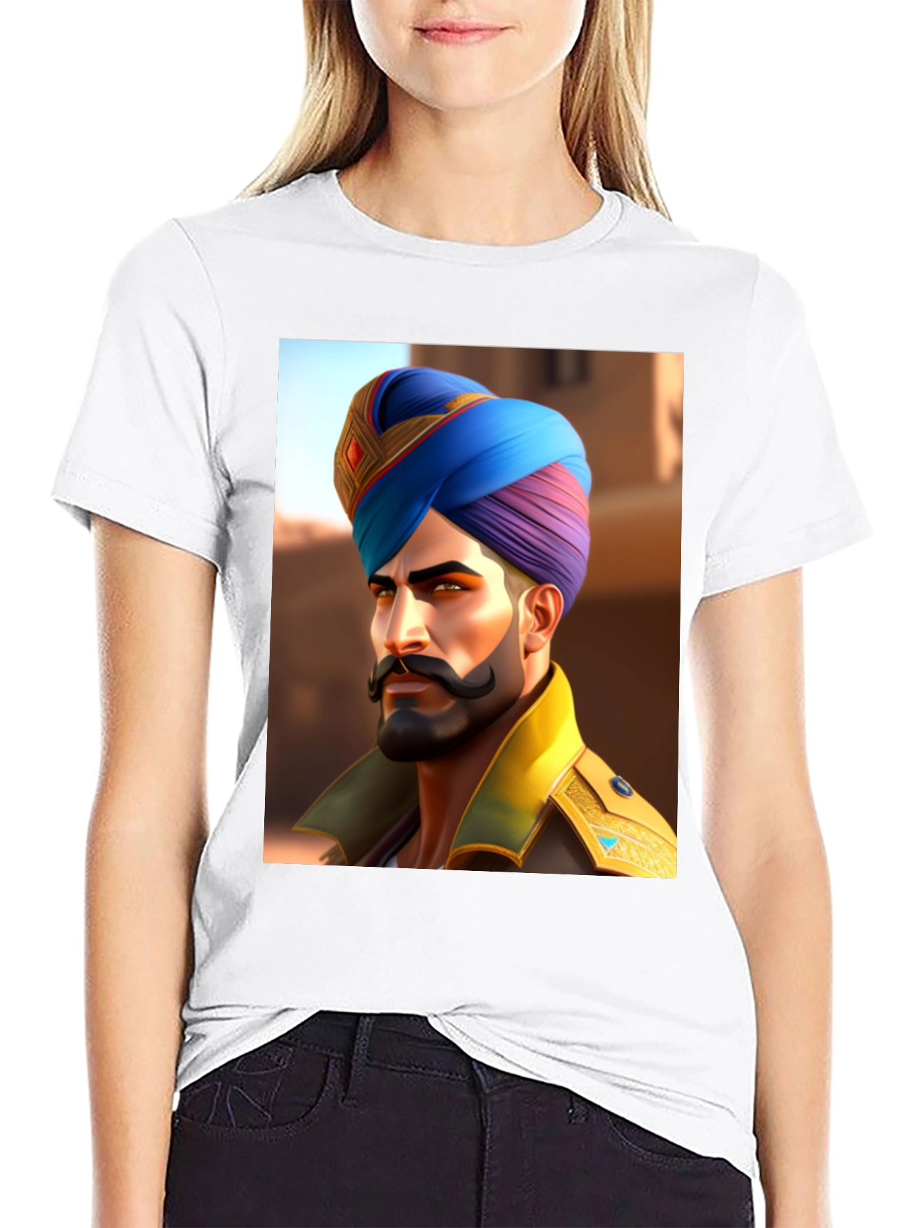 Black Graphic Tee: Sikh Warrior Portrait view 9