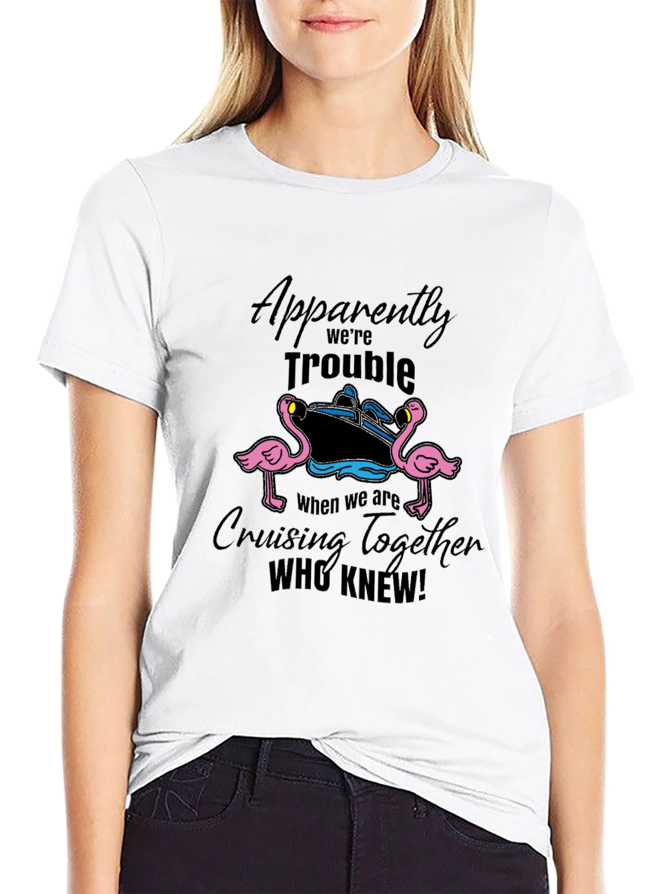 Black Cruise Trouble Flamingo Graphic Tee view 9
