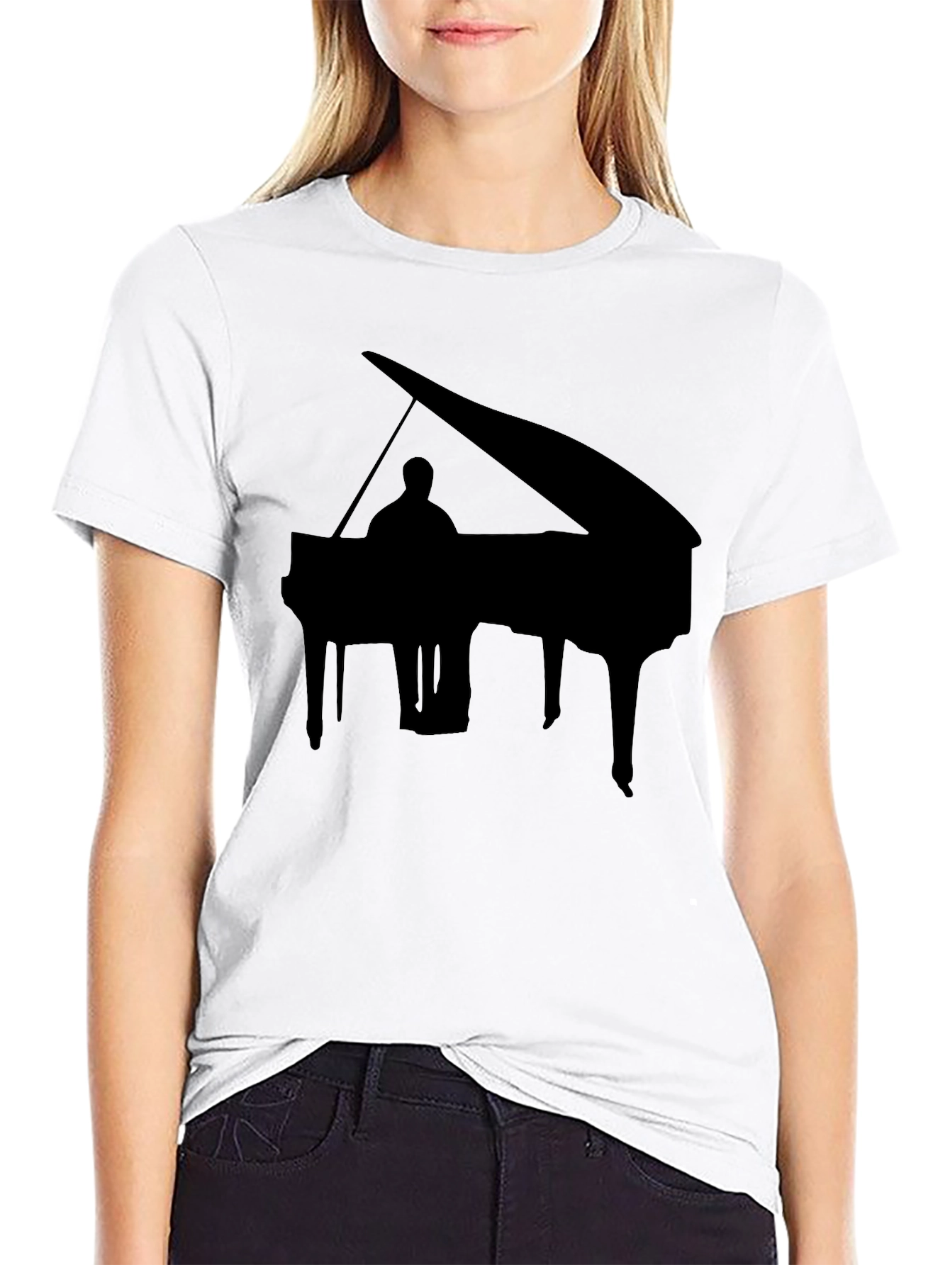 Black Piano Silhouette Black T-Shirt view 9