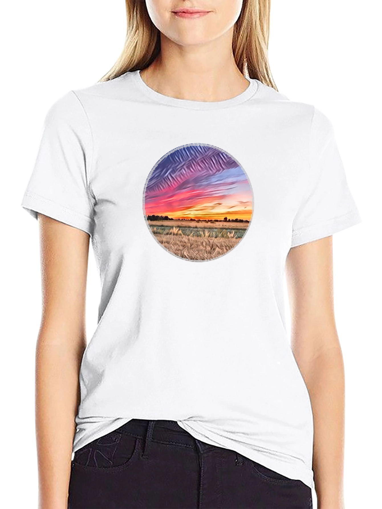 Black Sunset Field Graphic Tee - Black Cotton Blend view 9
