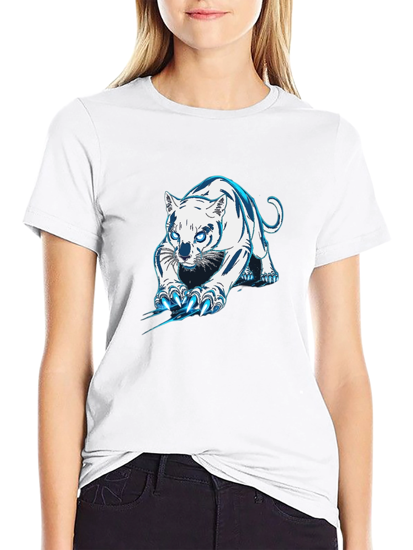 Black Black Tee with White & Blue Tiger Graphic view 9