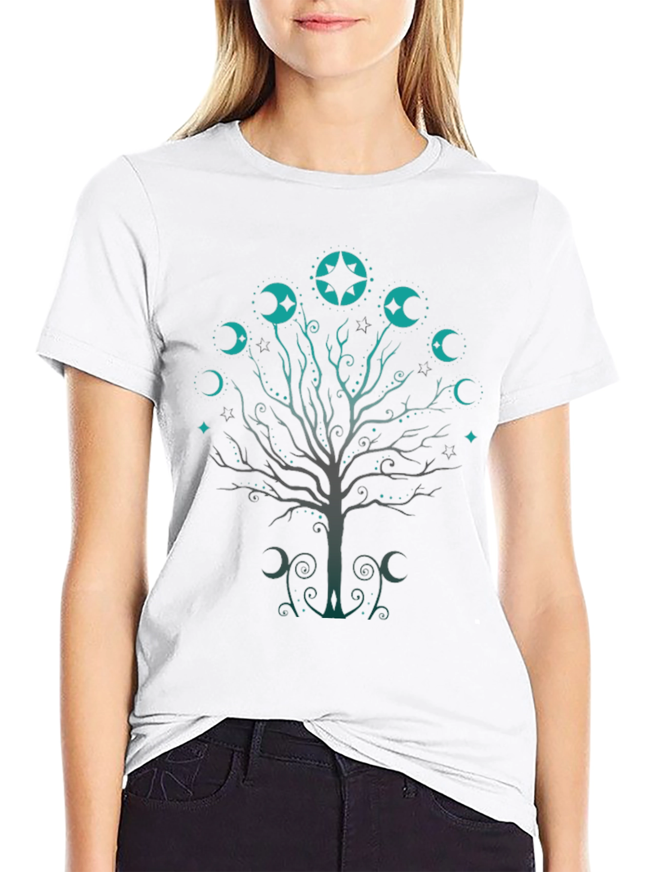 Black Mystic Moon Tree Black T-Shirt view 9