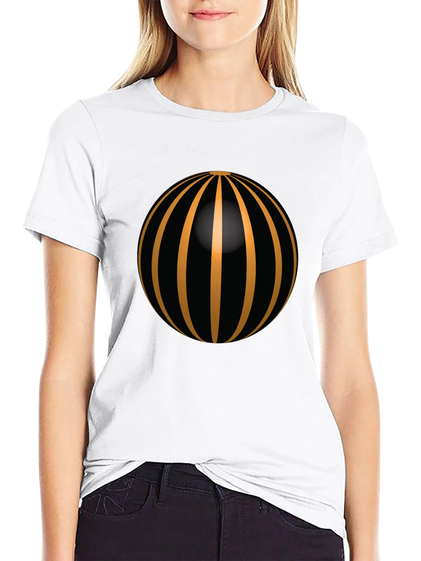 Black Striking Striped Sphere Graphic Tee view 9