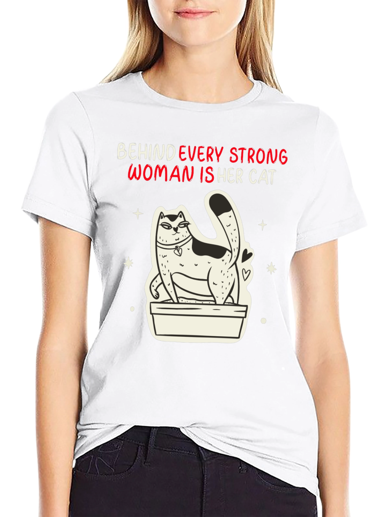 Black Strong Woman Cat T-Shirt view 9
