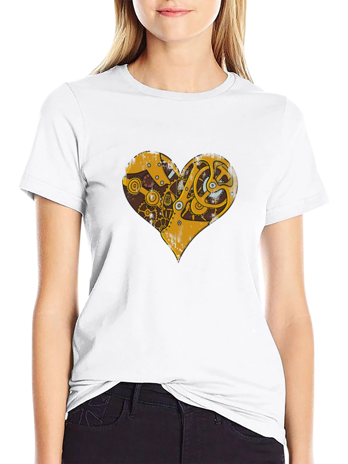 Black Steampunk Heart Gear Graphic T-Shirt view 9