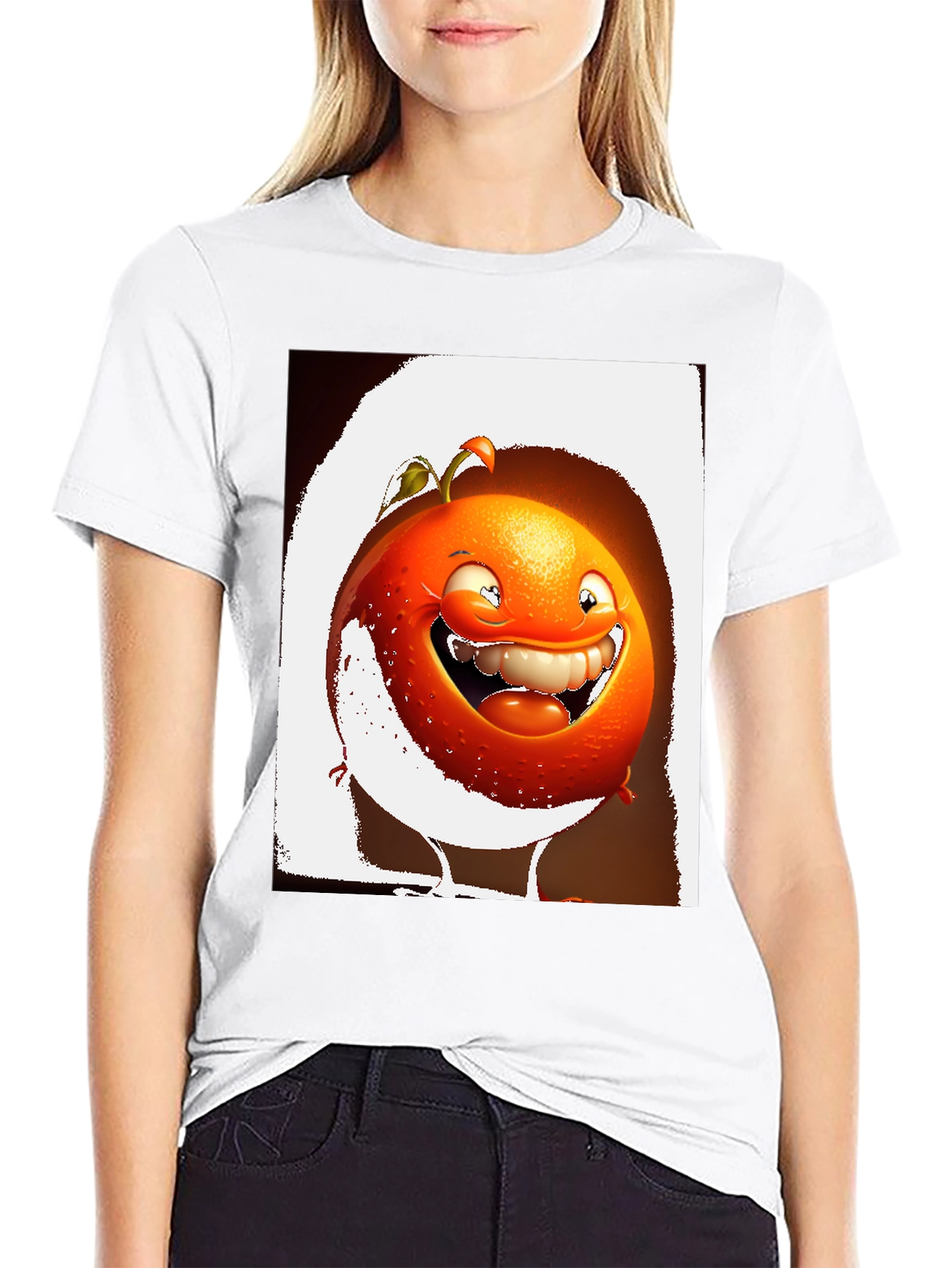 Black Funny Orange Cartoon Graphic Black T-Shirt view 9