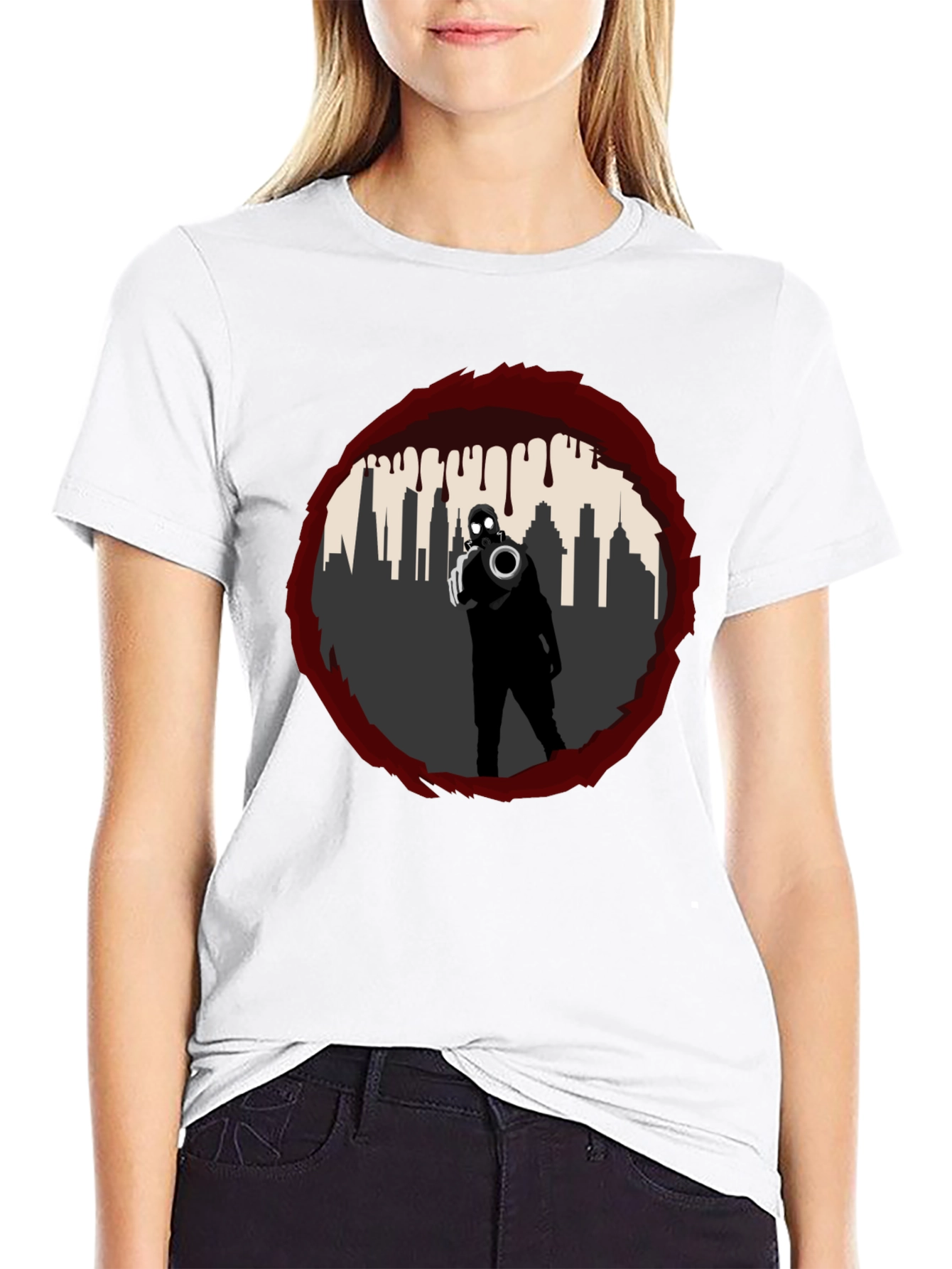 Black Dystopian City Gas Mask T-Shirt - Graphic Tee view 9