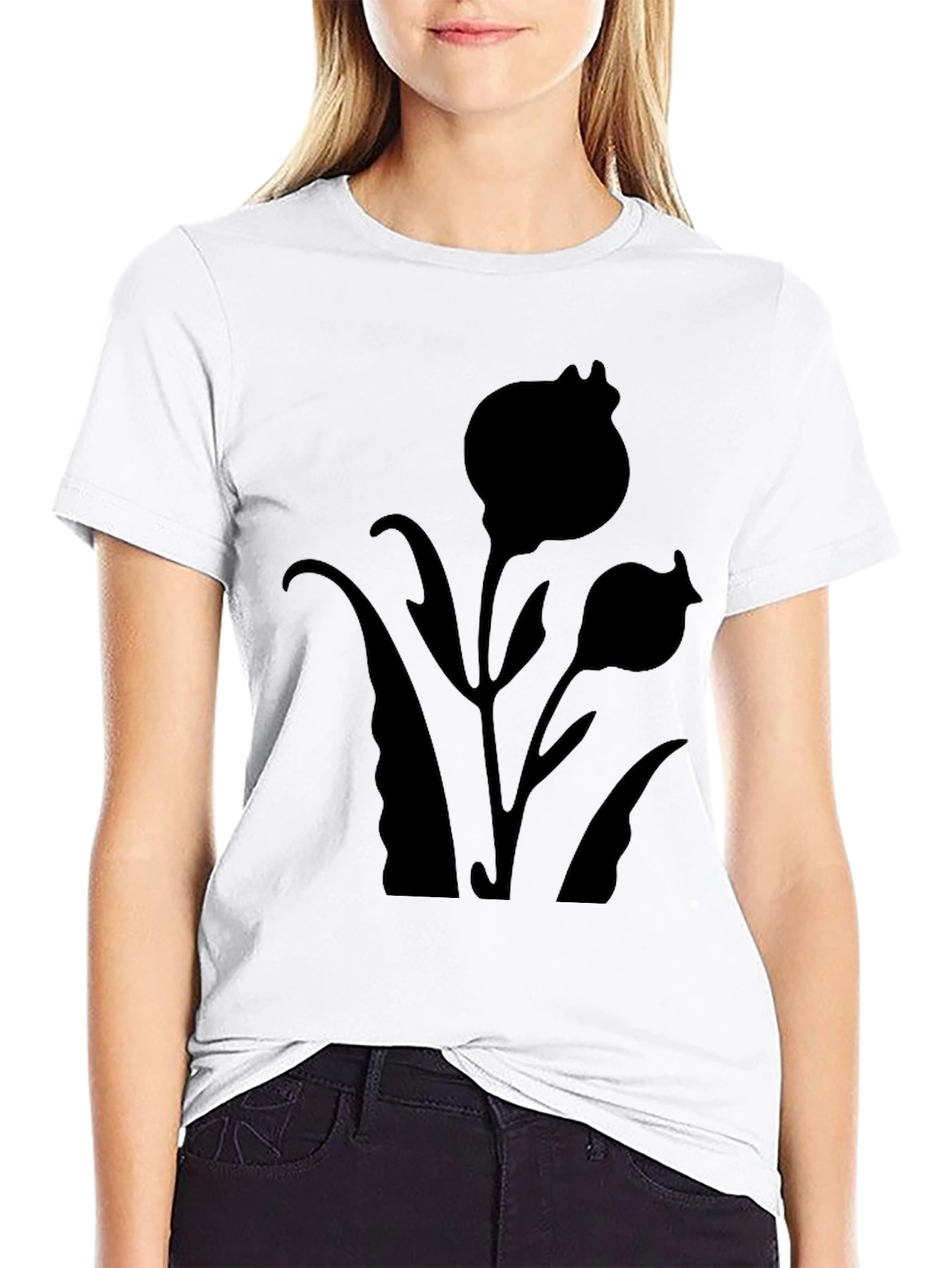 Black Black Floral Silhouette T-Shirt view 9