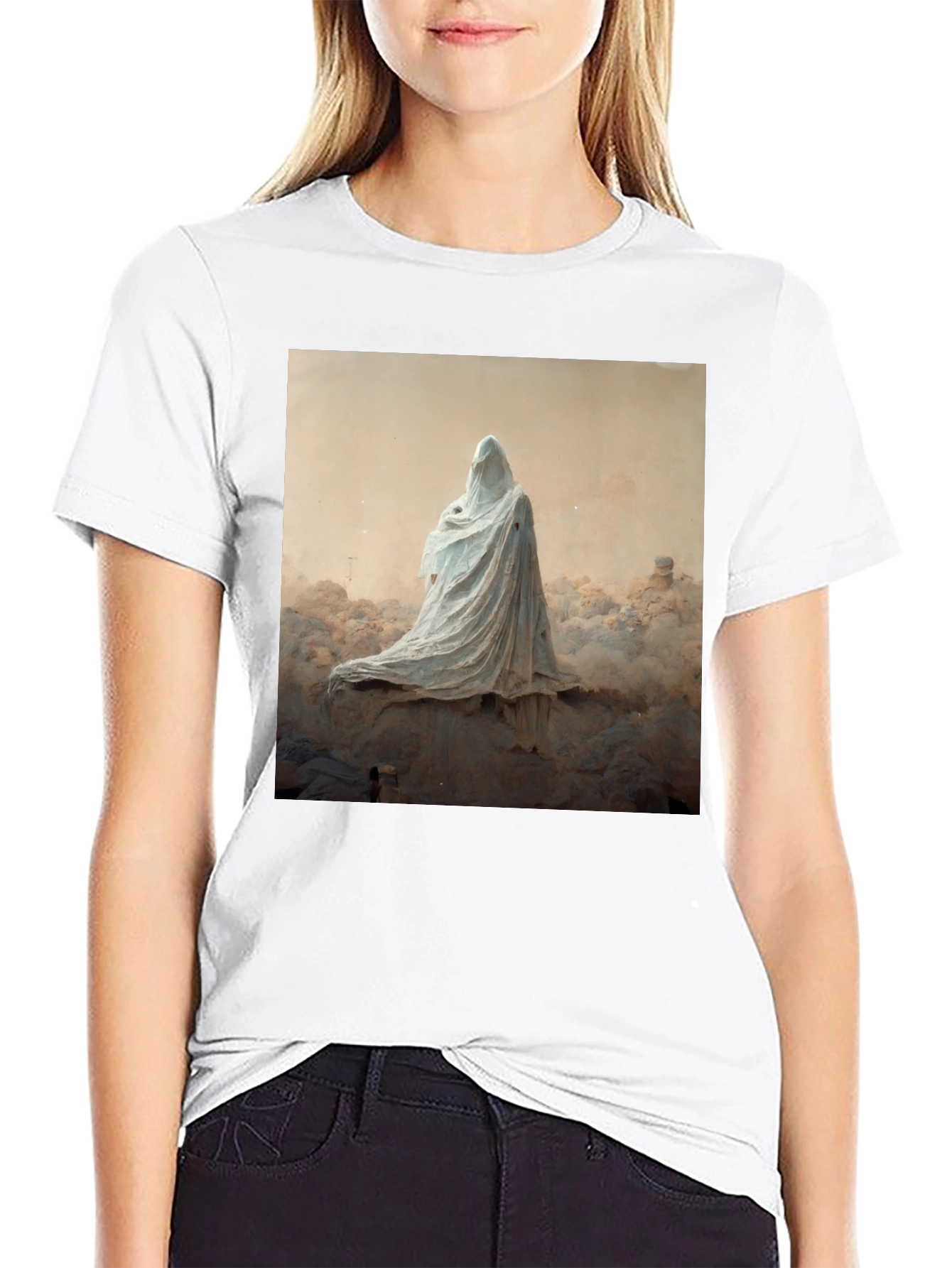 Black Ghostly Figure Graphic Black T-Shirt view 9