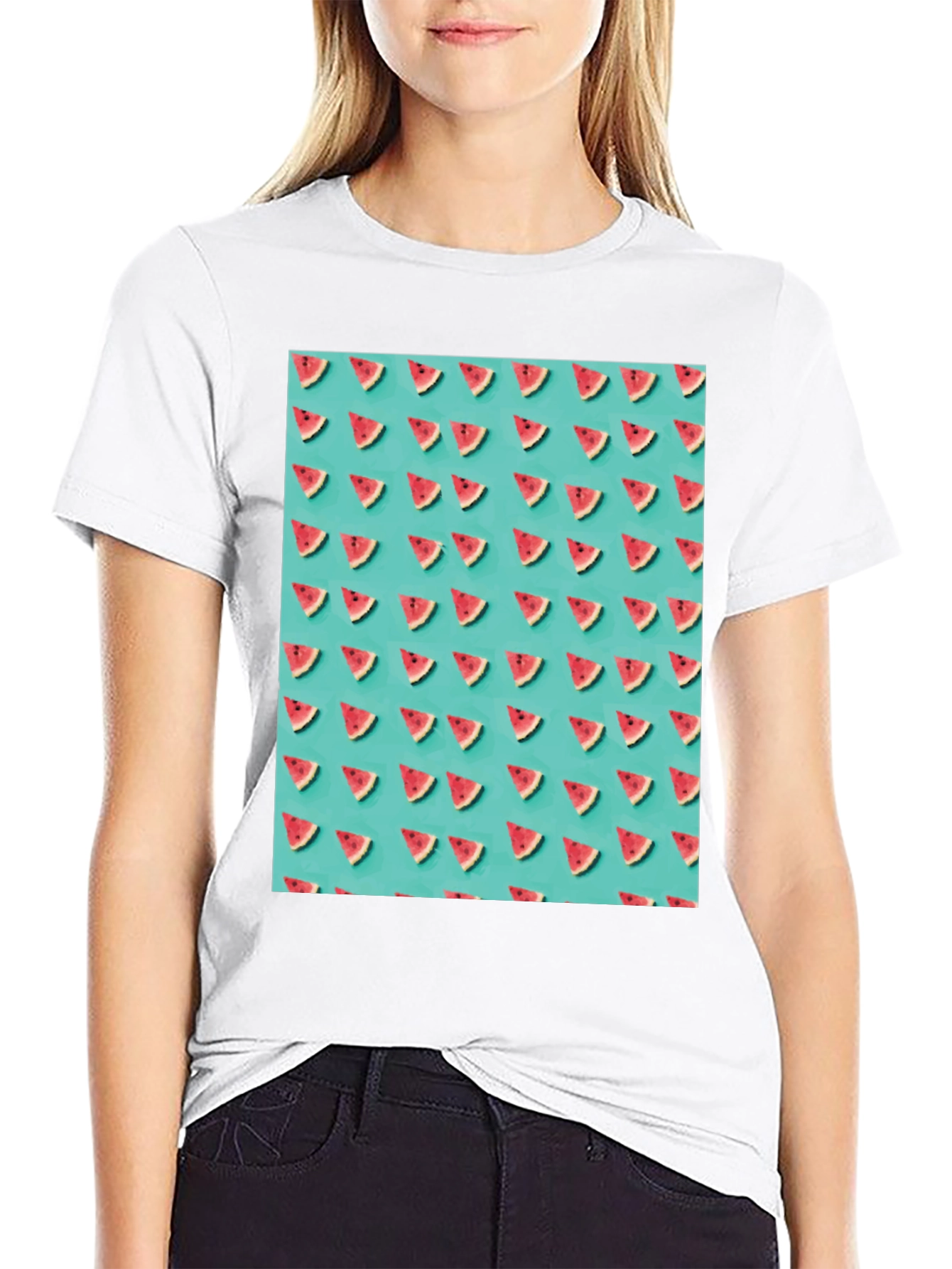 Black Trendy Watermelon Pattern T-Shirt view 9