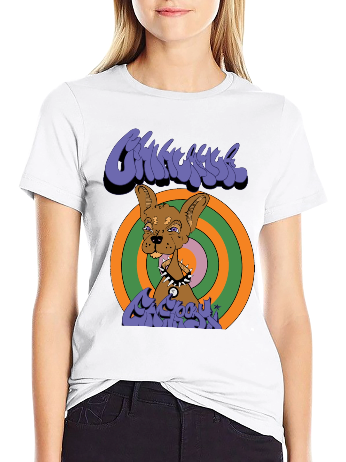 Black Groovy Cartoon Dog Graphic T-Shirt view 9