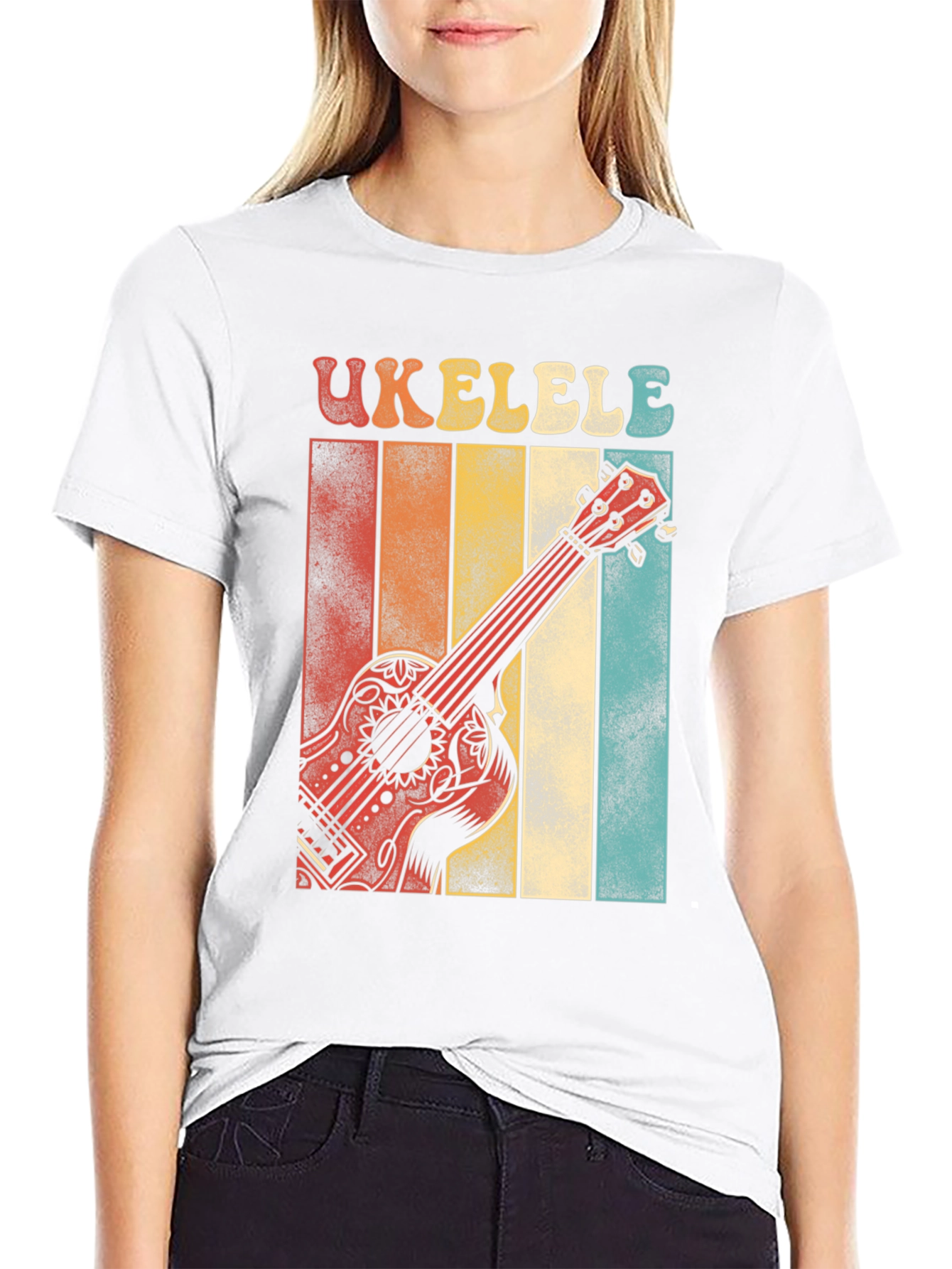 Black Retro Ukulele T-Shirt - Vintage Style Music Tee view 9