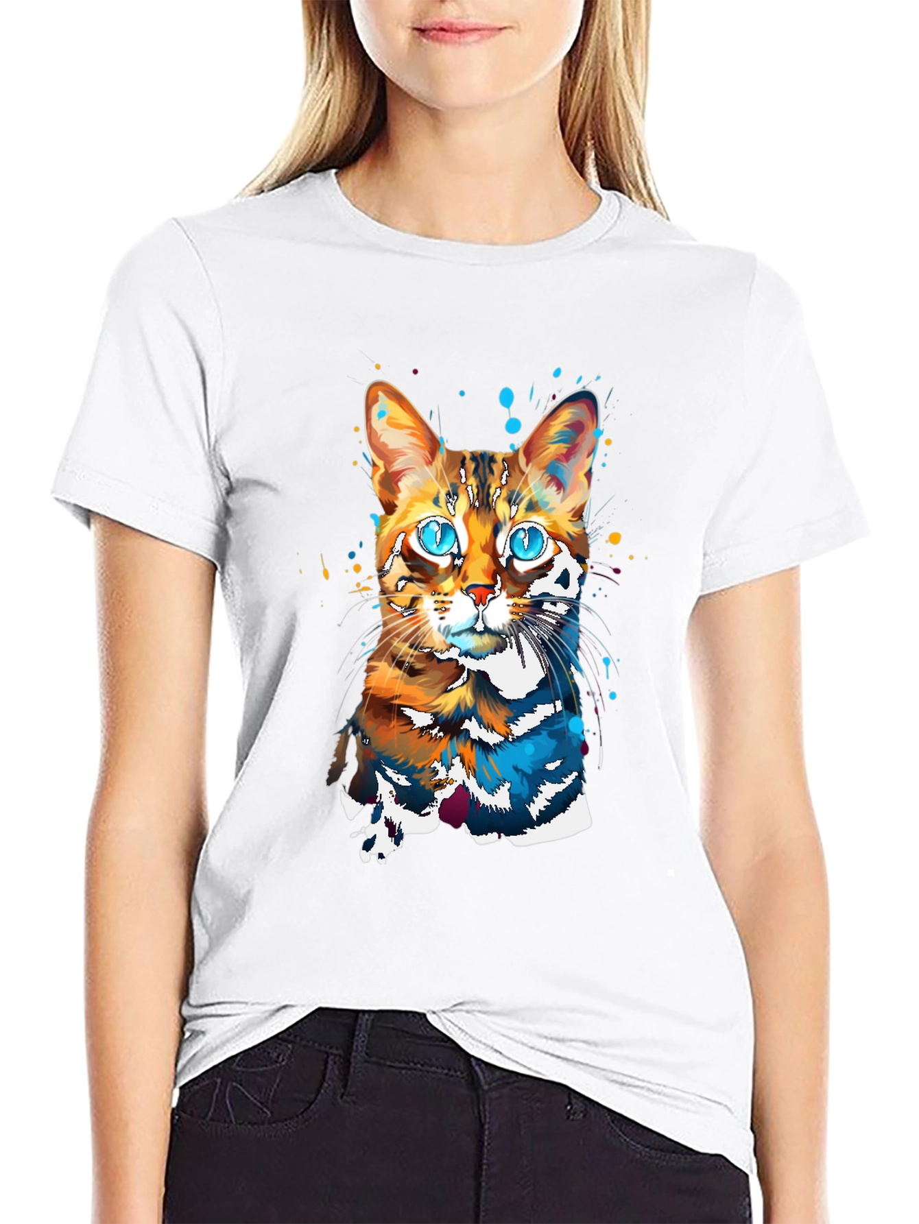 Black Vivid Cat Art Graphic Tee - Stylish & Unique Design view 9