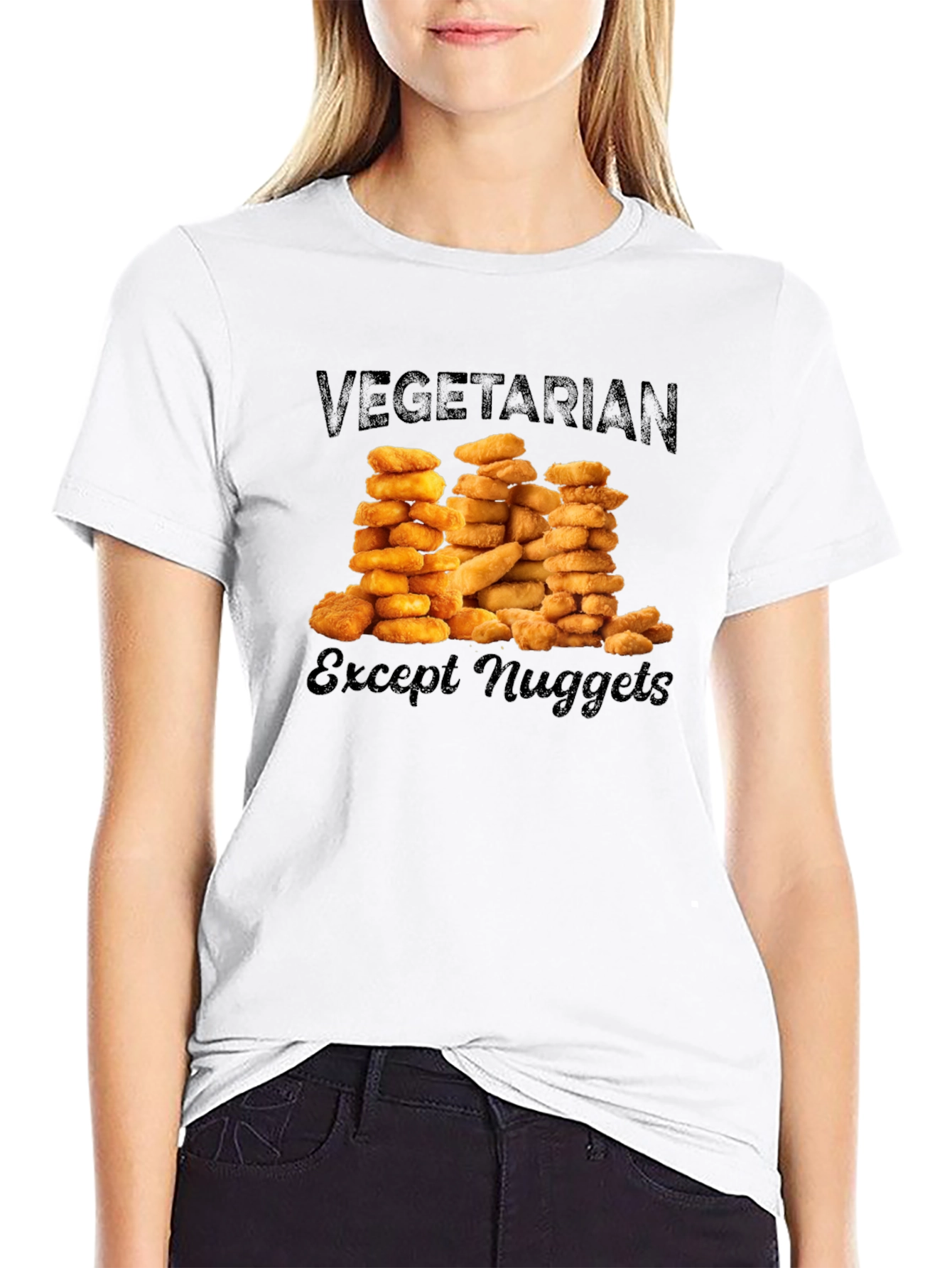 Black Vegetarian Except Nuggets Graphic T-Shirt view 9