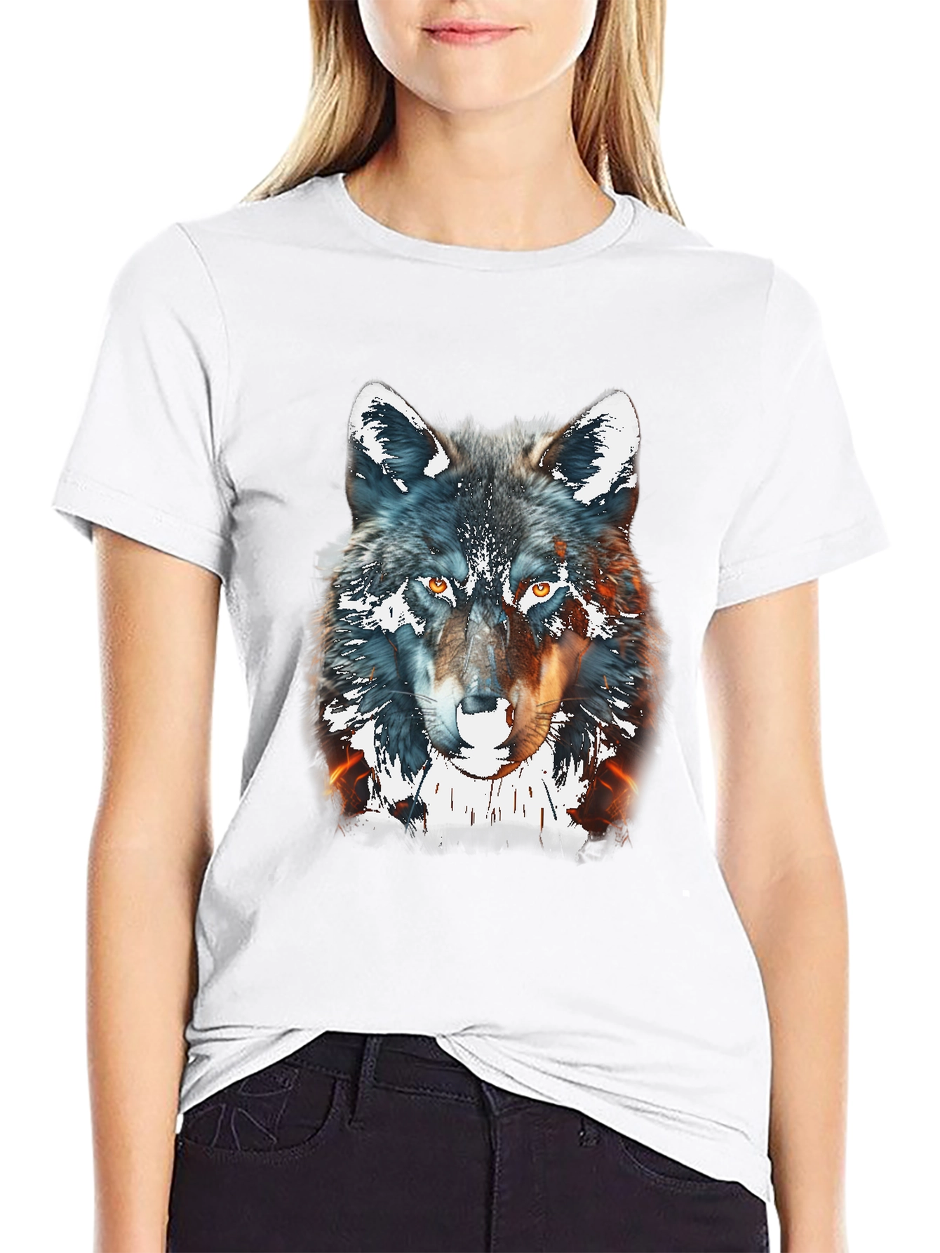 Black Wolf Graphic Print Tee - Black Cotton Blend view 9