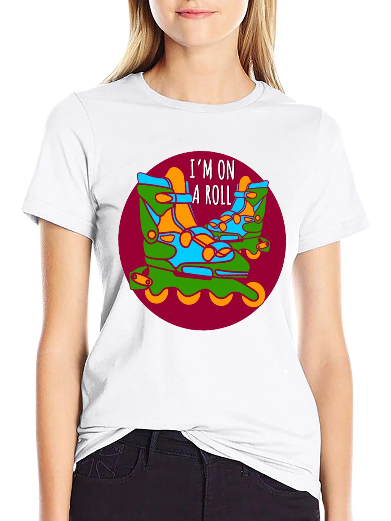 Black I'm on a Roll Roller Skate Graphic T-Shirt view 9