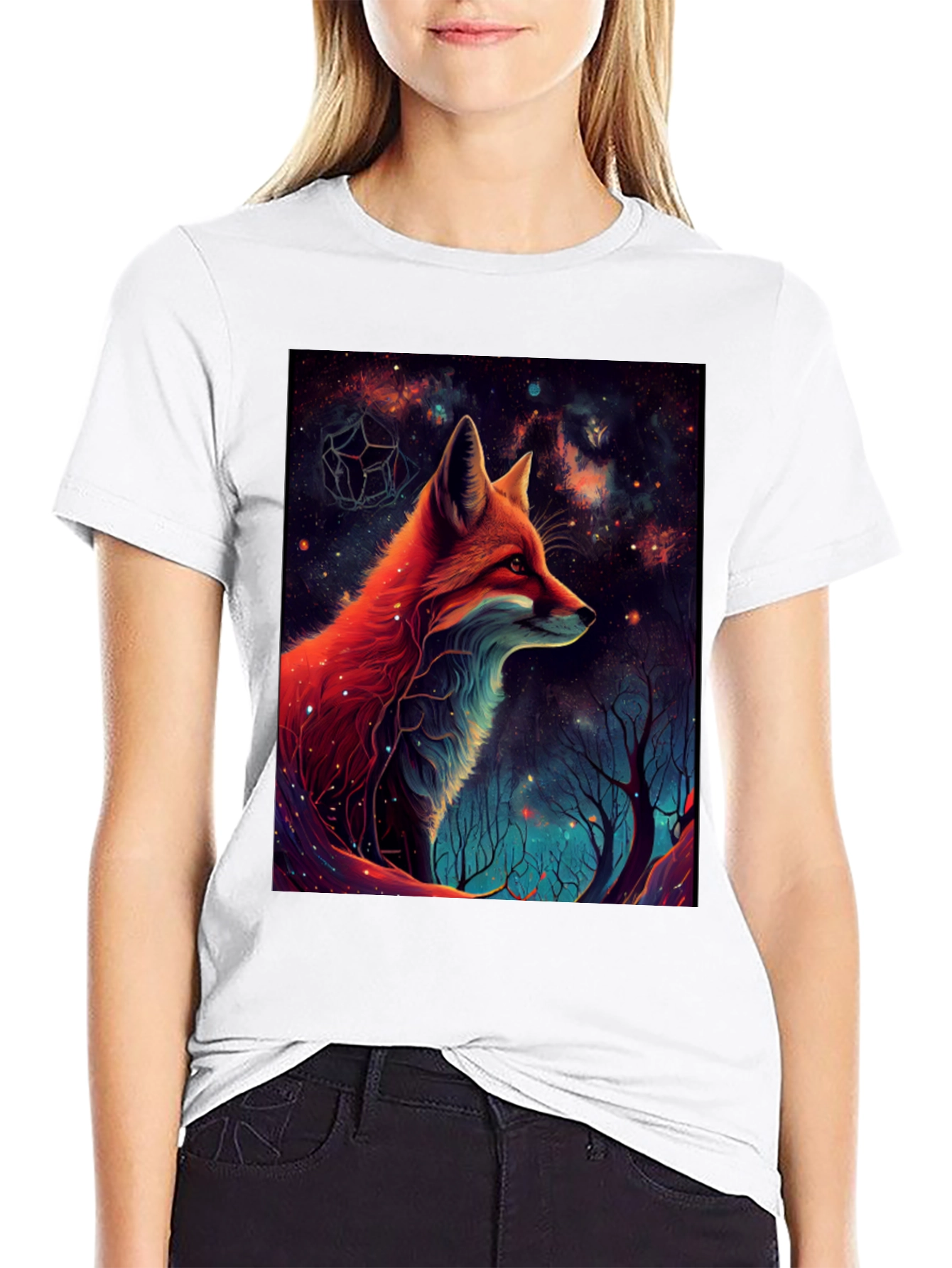 Black Cosmic Fox Graphic Tee - Men's Black T-Shirt view 9