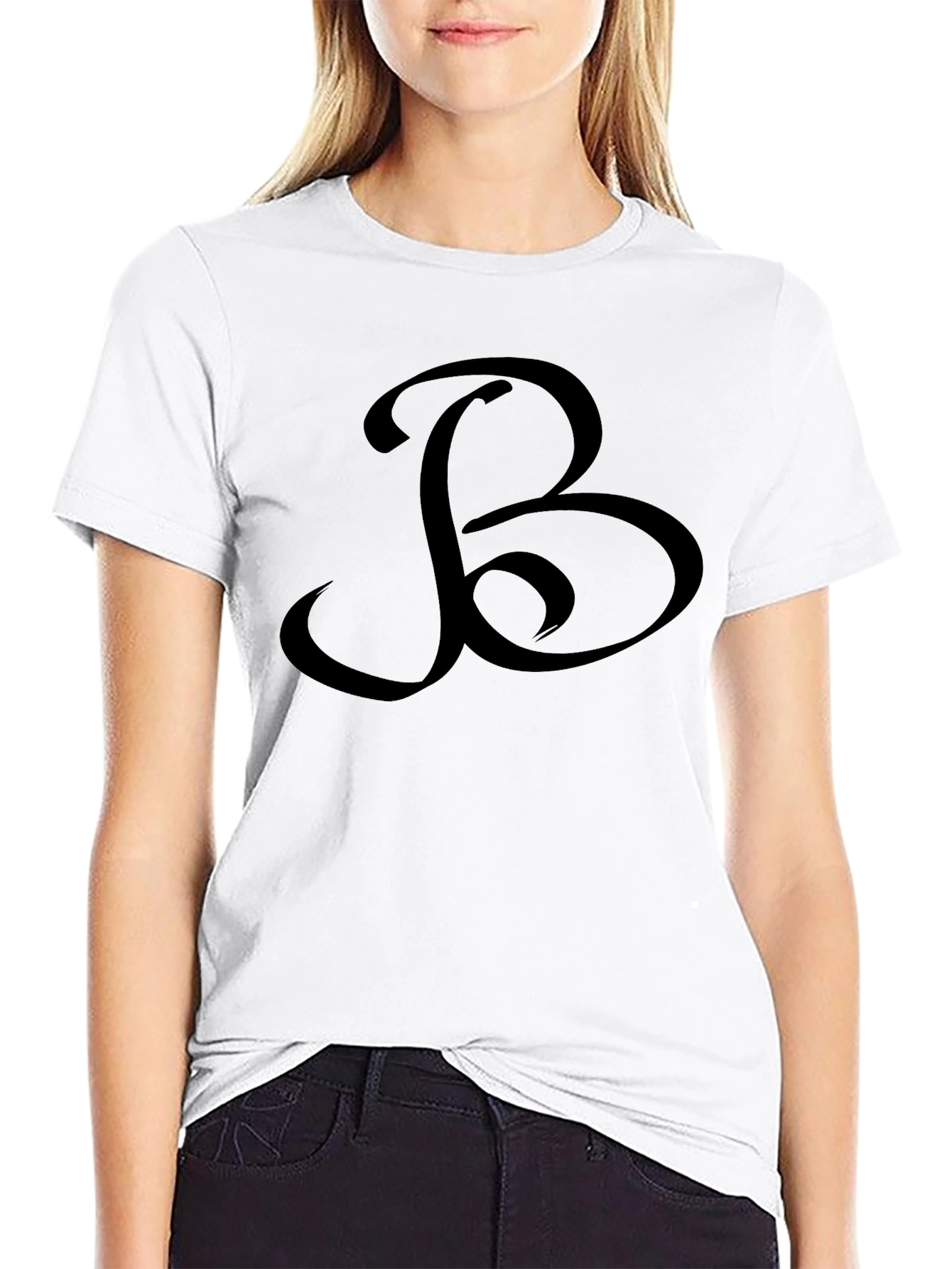 Black Black T-Shirt with Ornamental "B" Design view 9