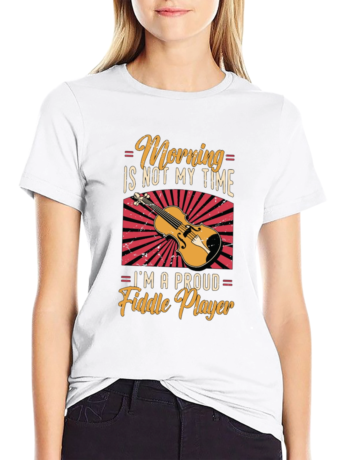 Black Funny Fiddle Player T-Shirt - Morning Not My Time view 9