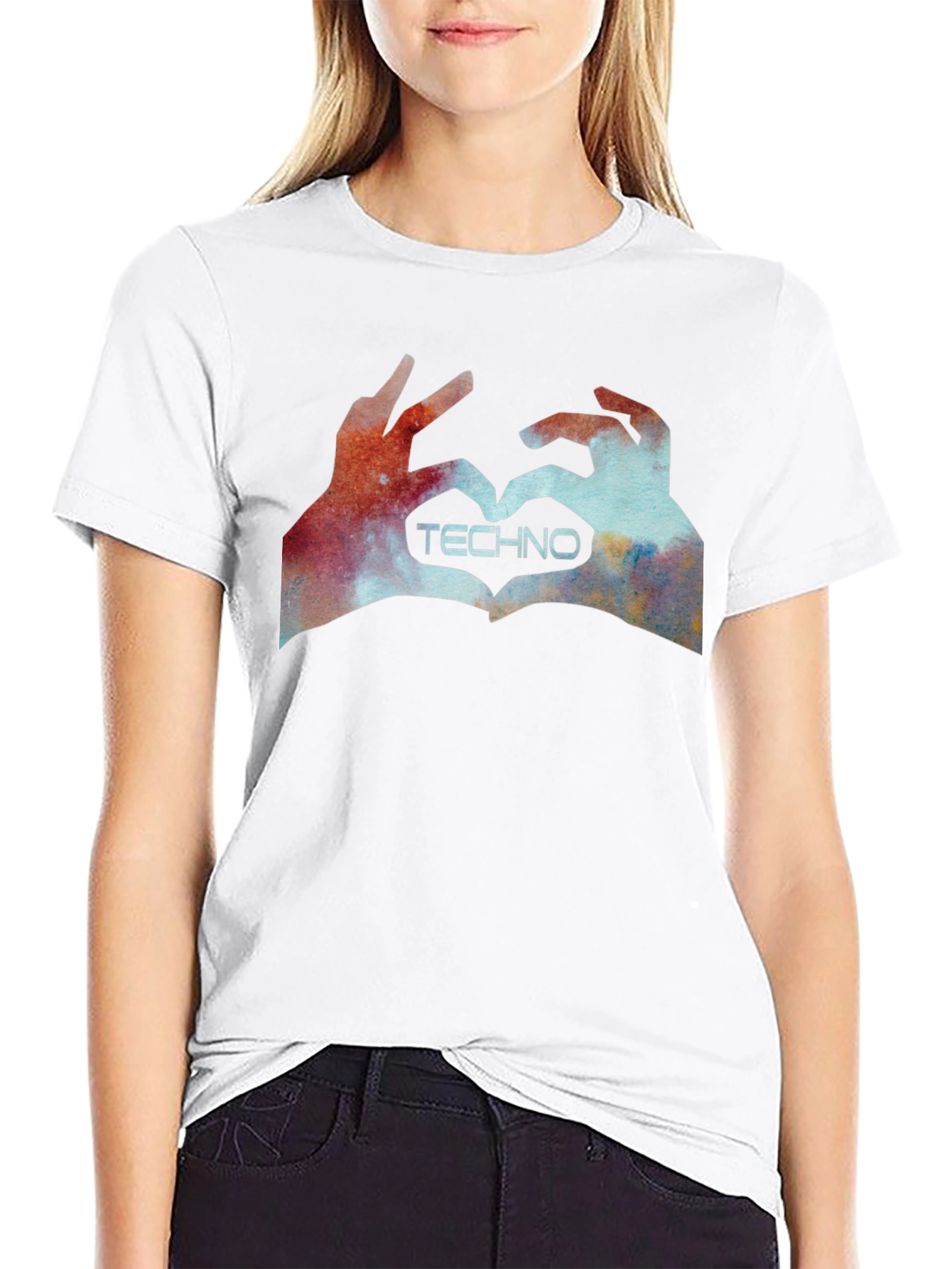 Black Techno Love Hands Graphic Tee - Black view 9