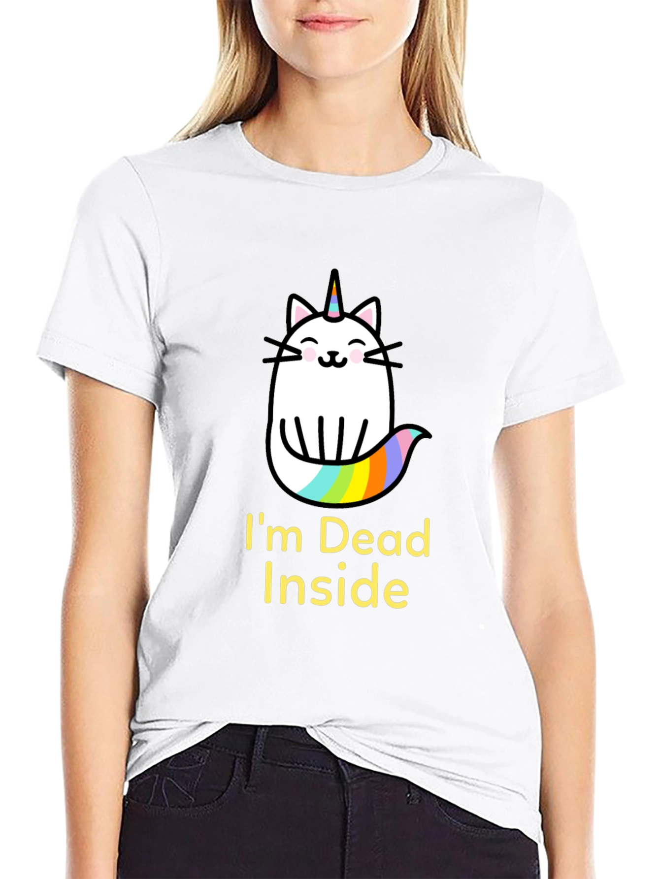 Black Dead Inside Unicorn Cat Graphic Tee view 9