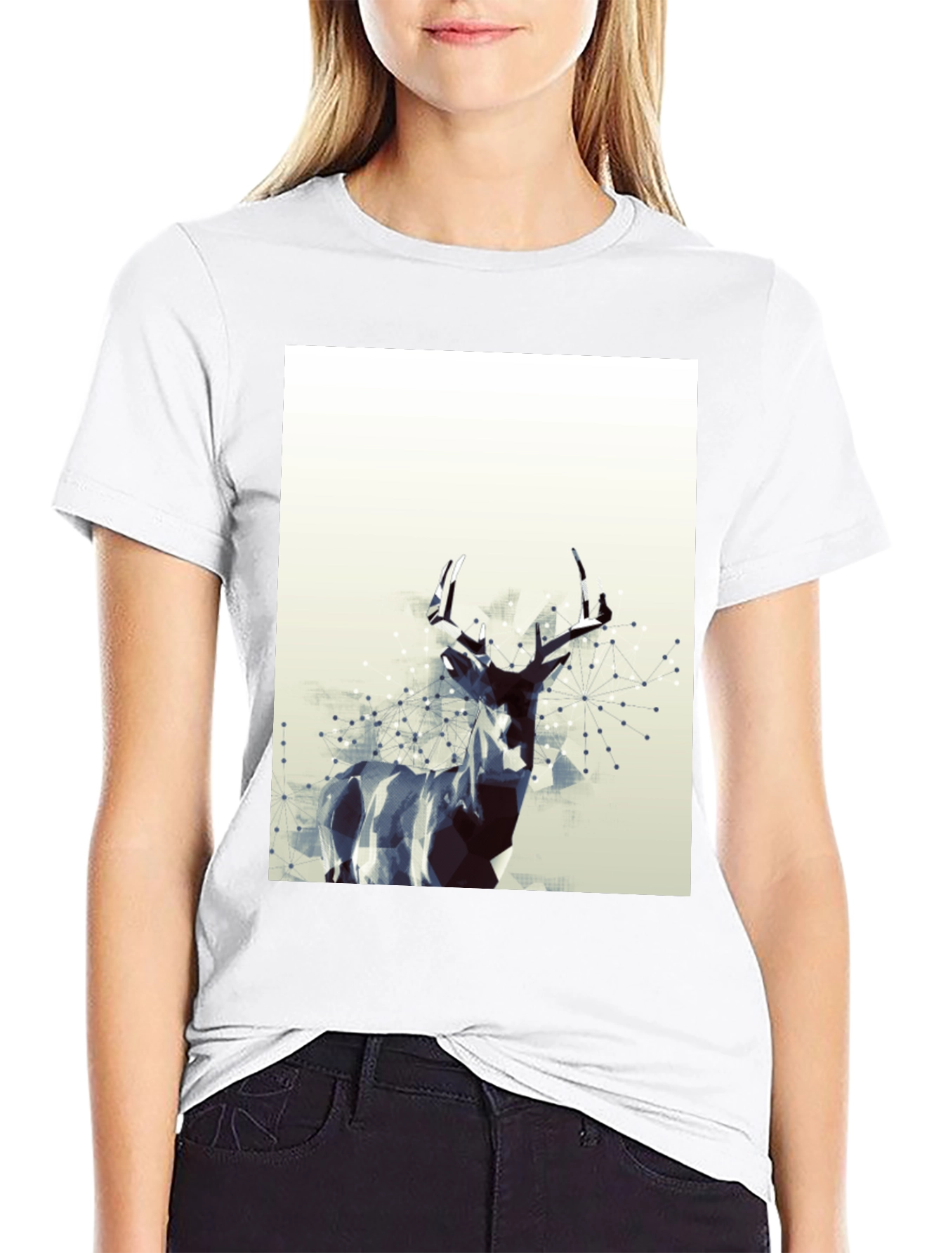 Black Geometric Deer Graphic T-Shirt - Modern Art Tee view 9