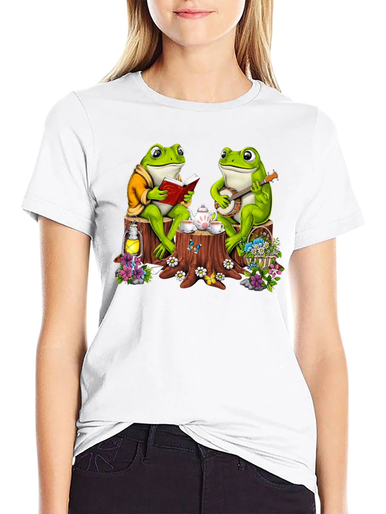 Black Frog Tea Party T-Shirt - Whimsical Design view 9