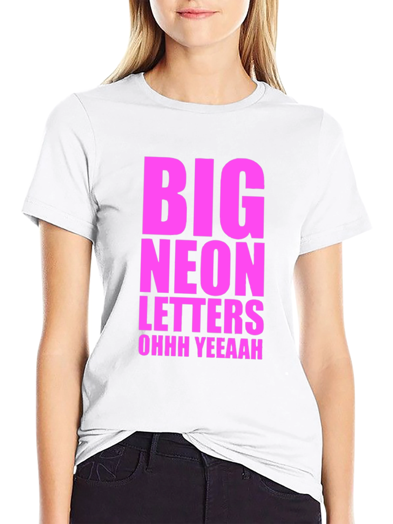 Black Big Neon Letters Graphic Tee - Black Cotton T-Shirt view 9