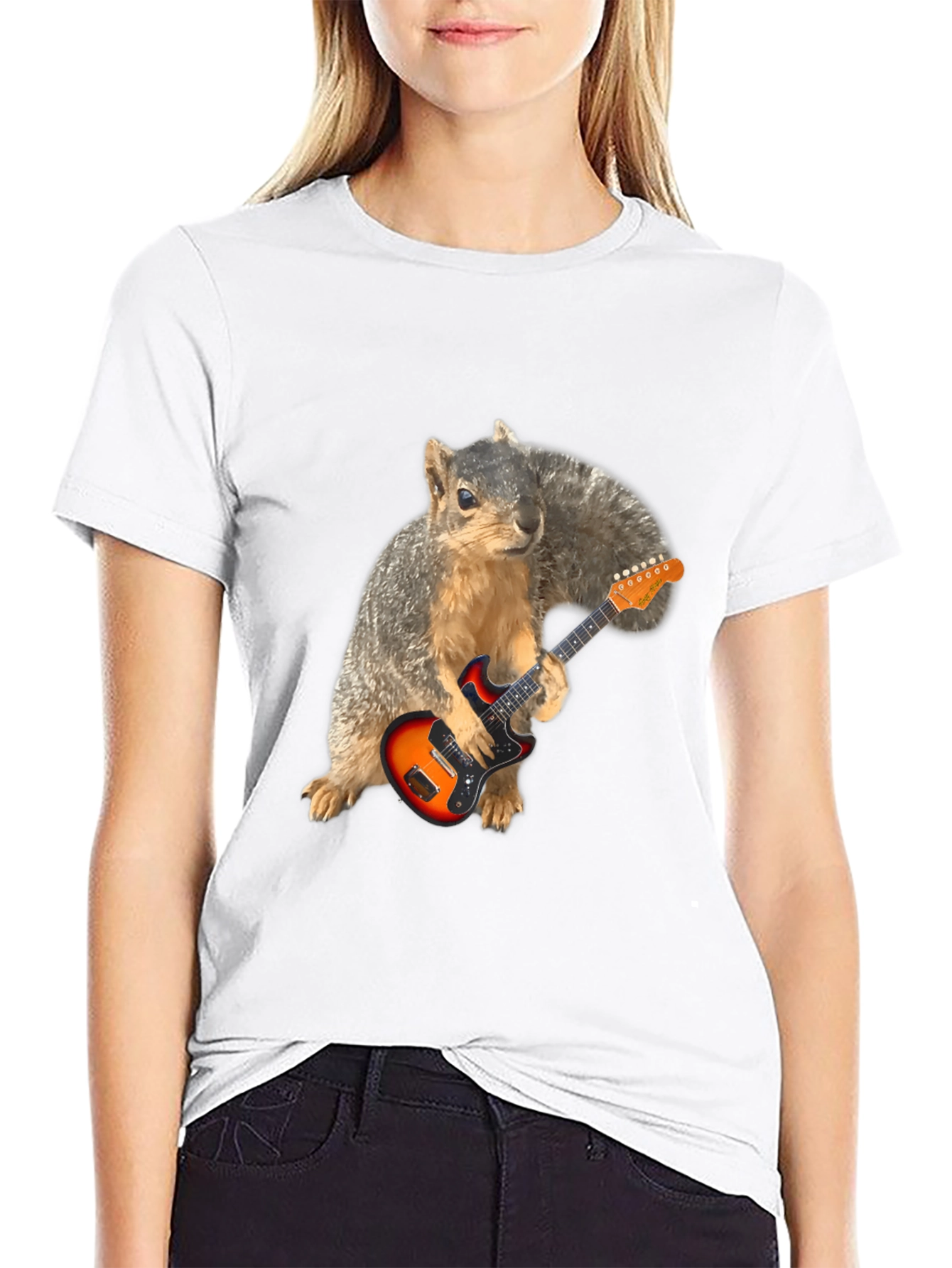 Black Squirrel Guitarist Graphic Tee - Black T-Shirt view 9