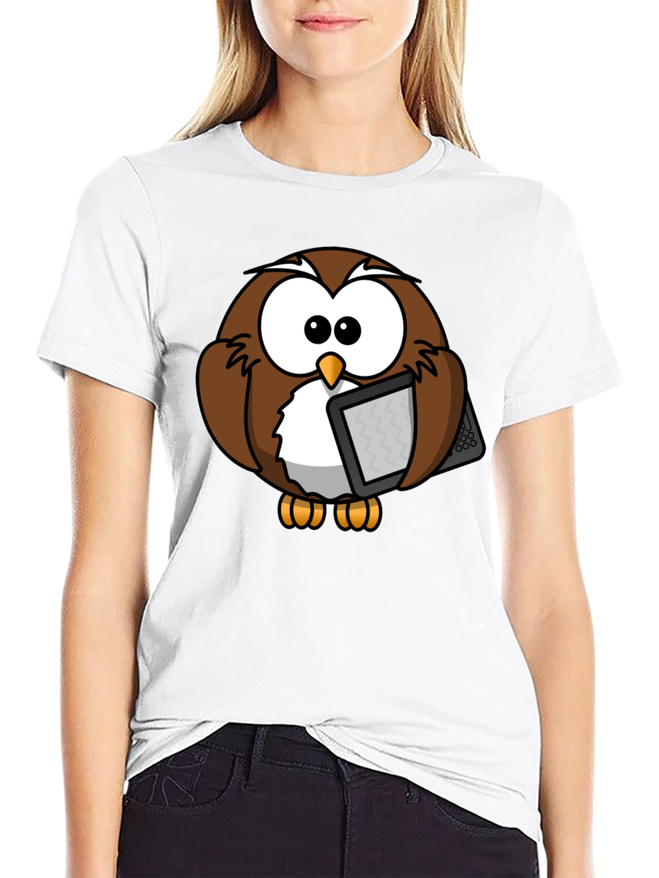 Black Owl Reading E-reader Graphic T-Shirt view 9