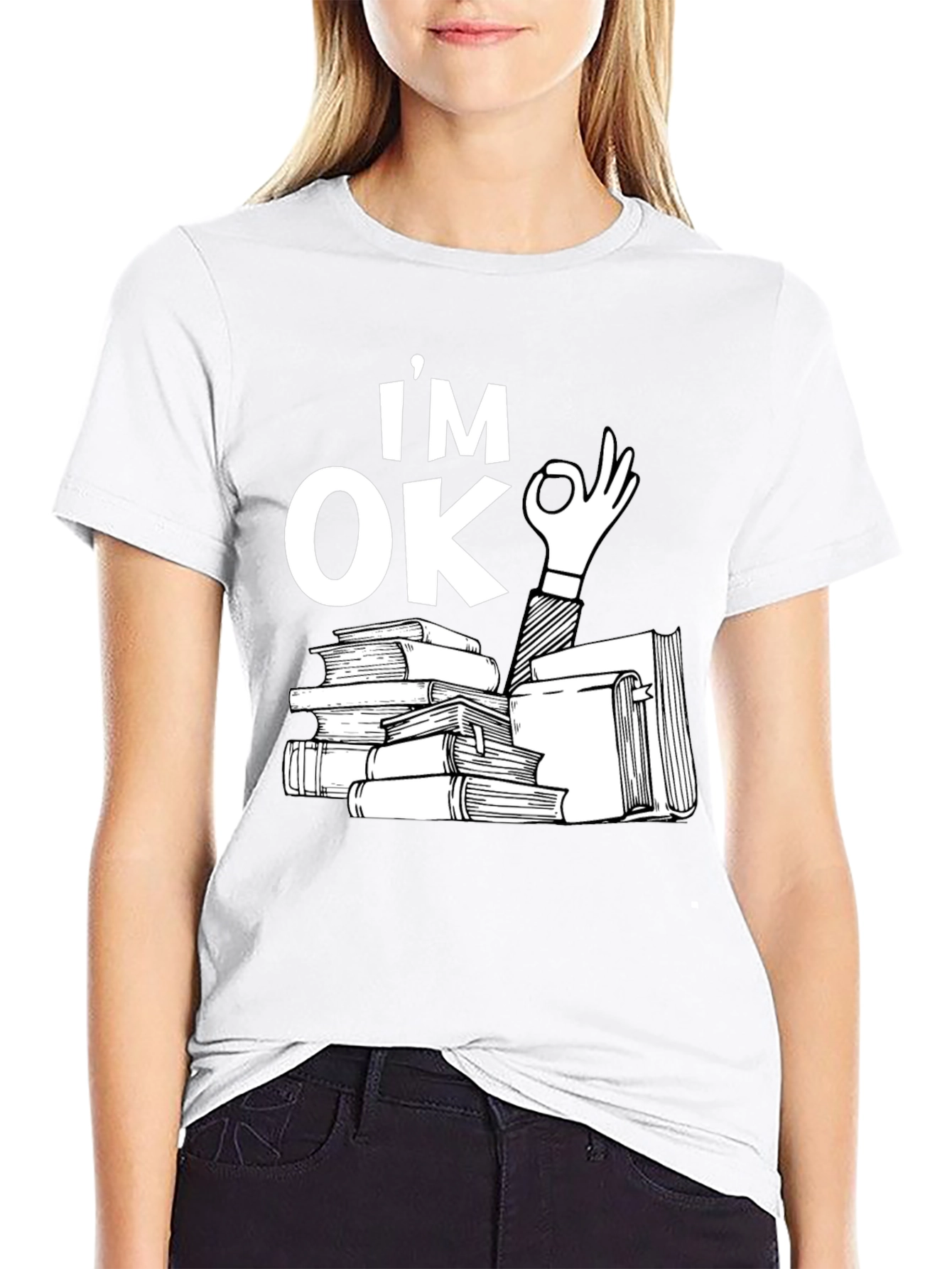 Black I'm OK Books Black T-Shirt - Reading Lover view 9