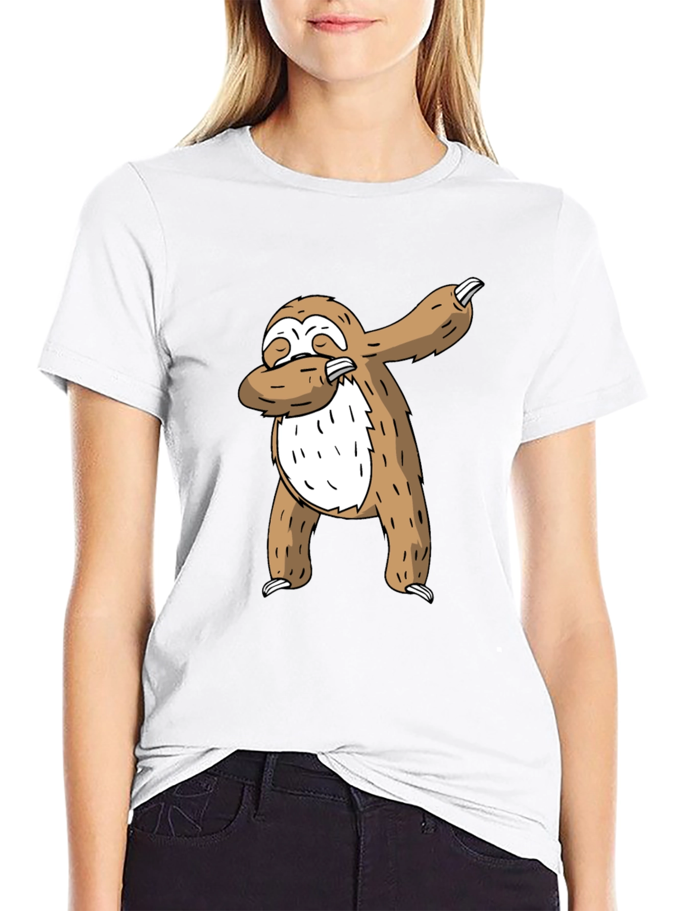 Black Dabbing Sloth Graphic Tee - Cool Casual T-Shirt view 9
