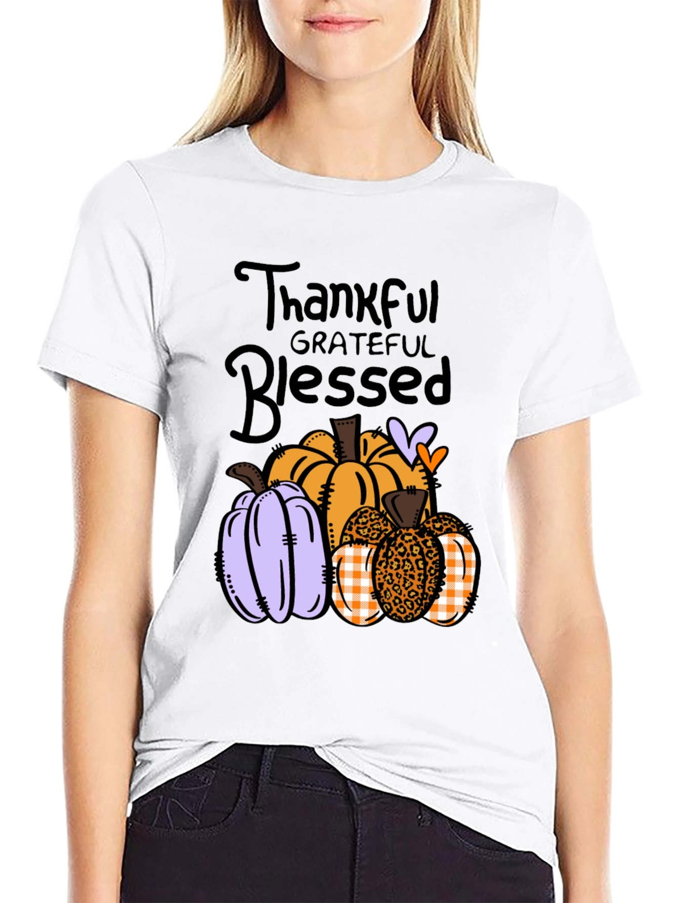 Black Thankful Grateful Blessed Pumpkin T-Shirt view 9