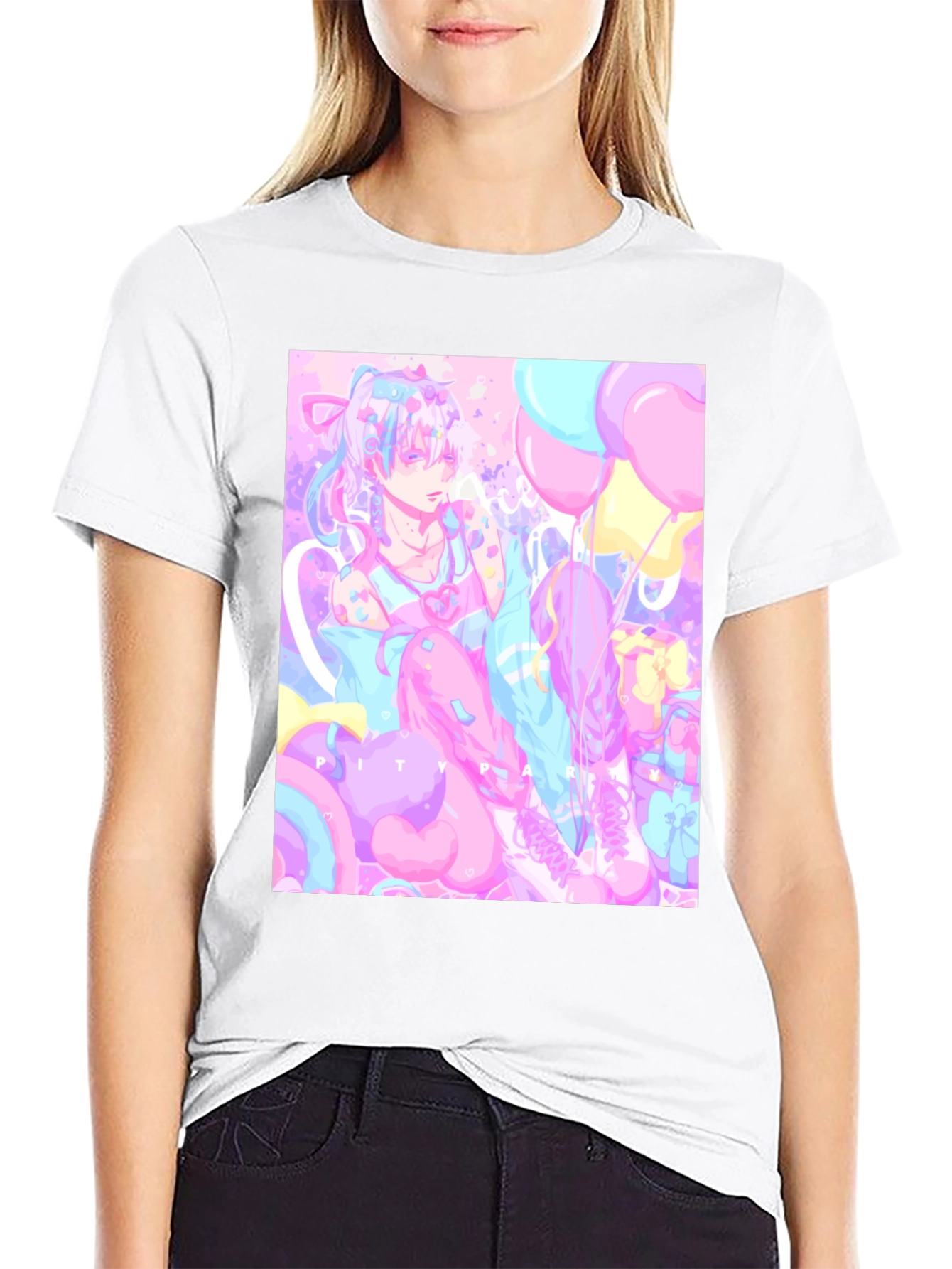 Black Anime Pastel Graphic Tee - Kawaii Pity Party T-Shirt view 9