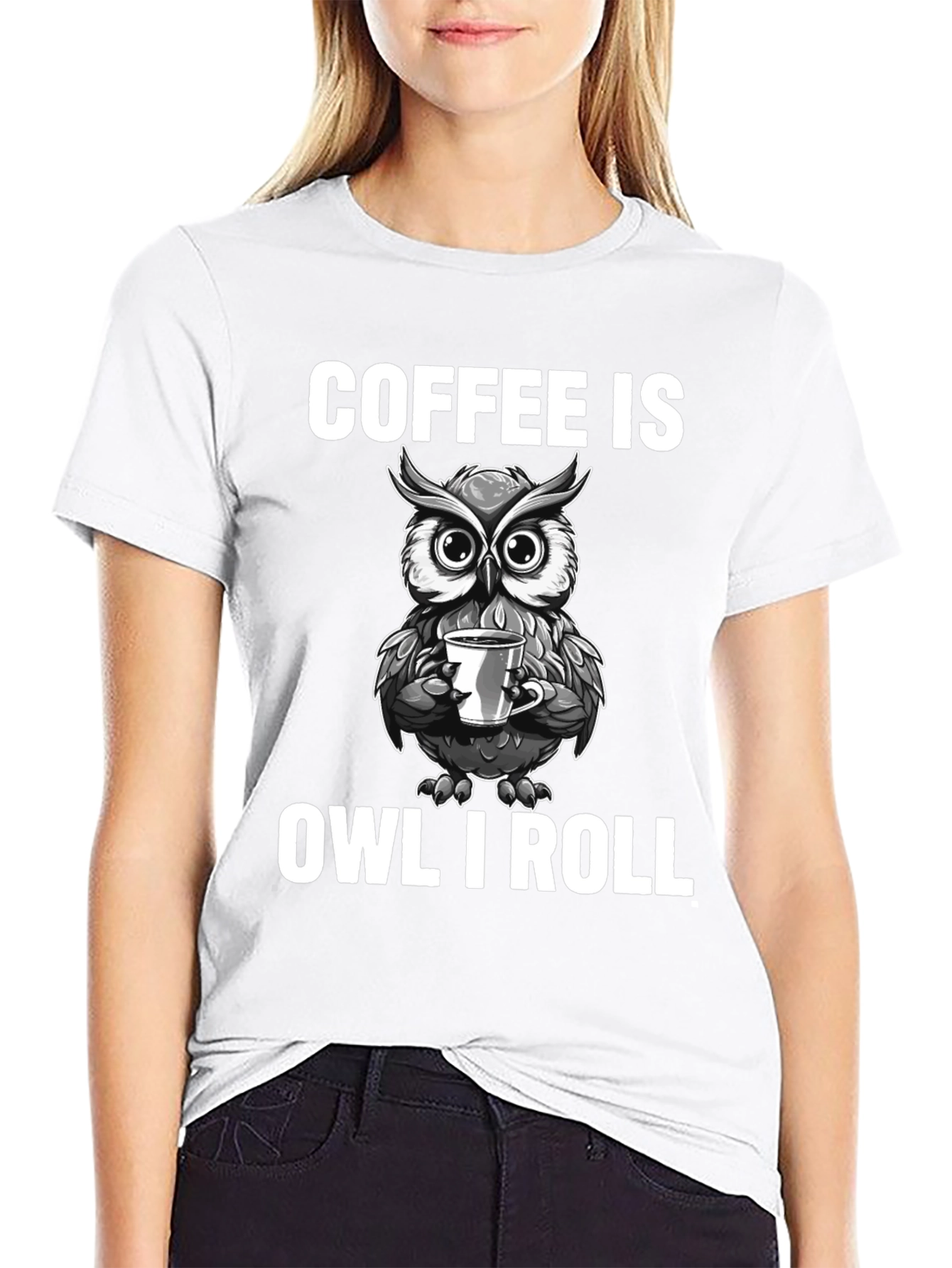 Black Coffee Is Owl I Roll T-Shirt - Funny Owl Coffee Lover Tee view 9