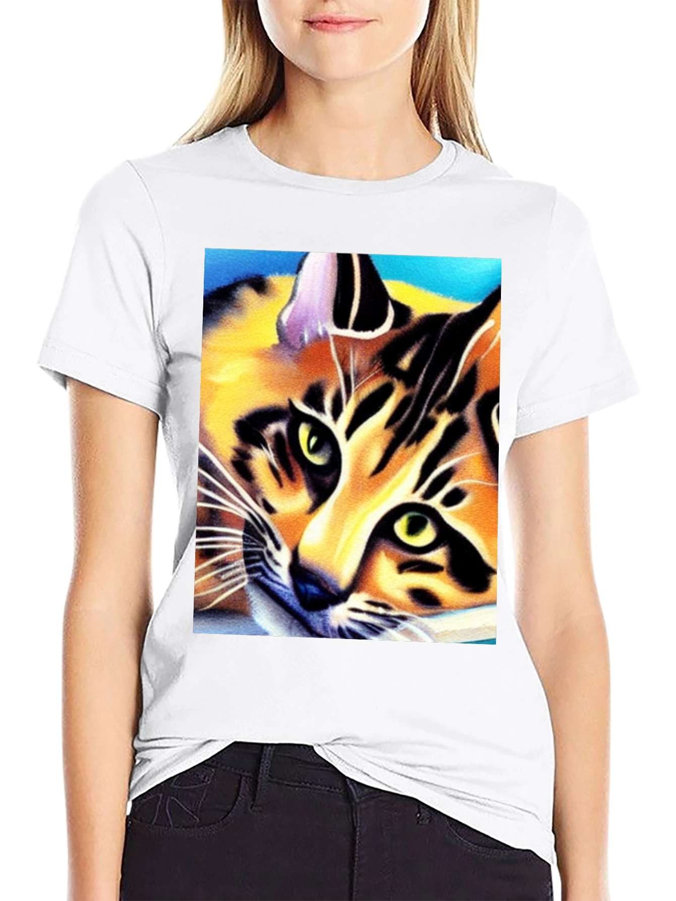 Black Cool Cat Art Graphic T-Shirt view 9