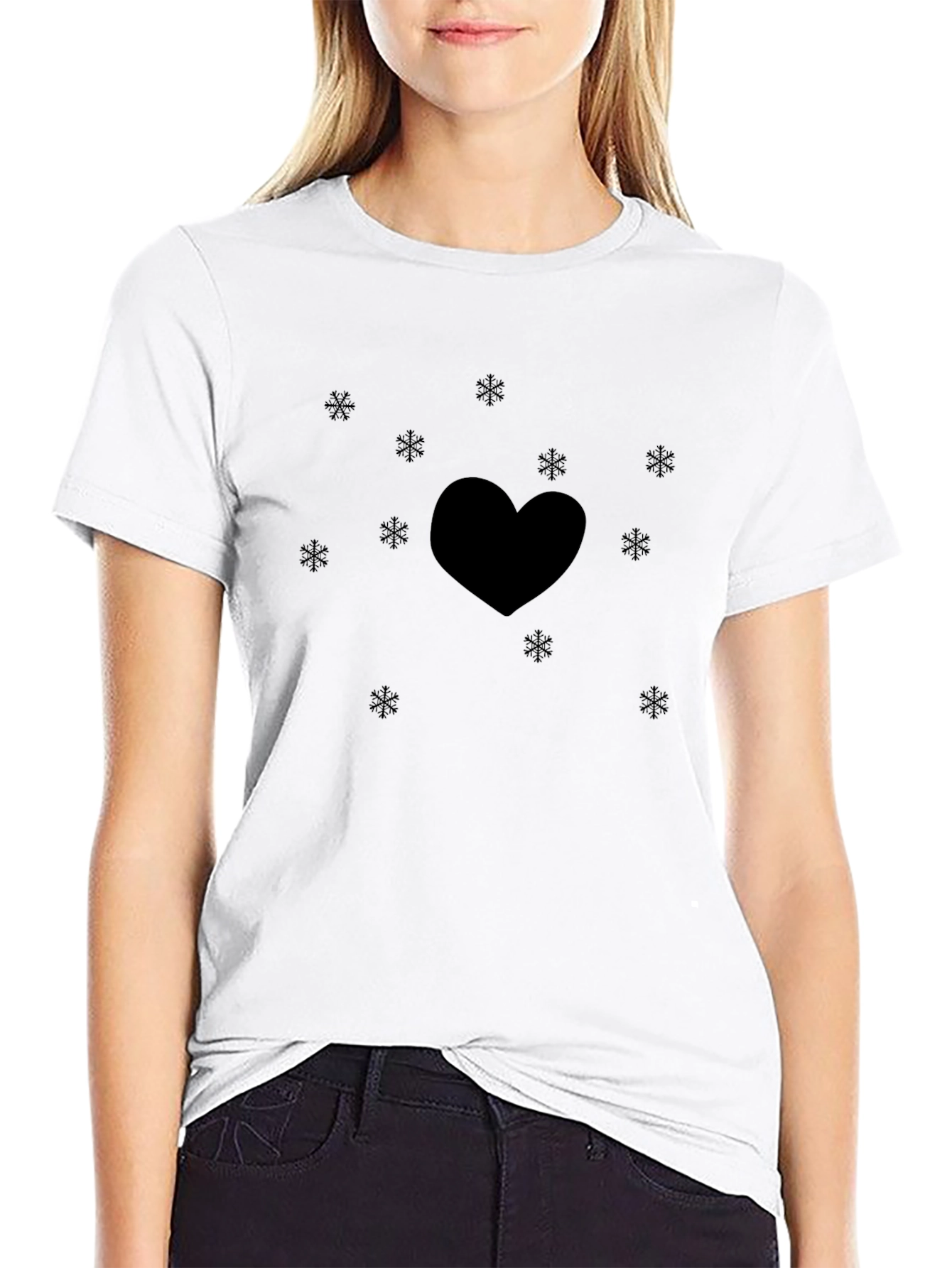 Black Heart & Snowflakes Black T-Shirt view 9