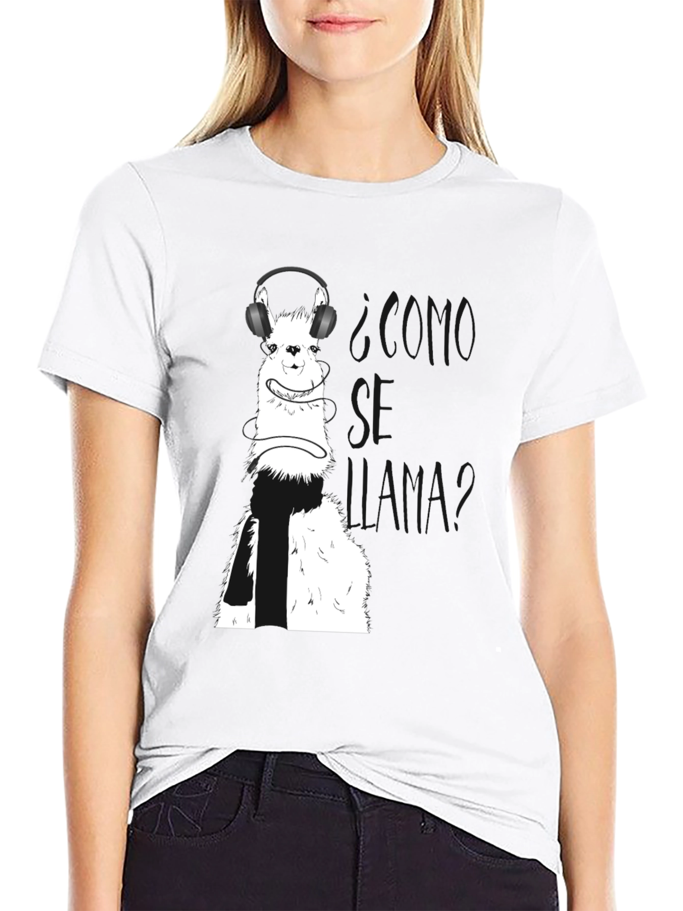 Black Llama T-Shirt with Headphones view 9