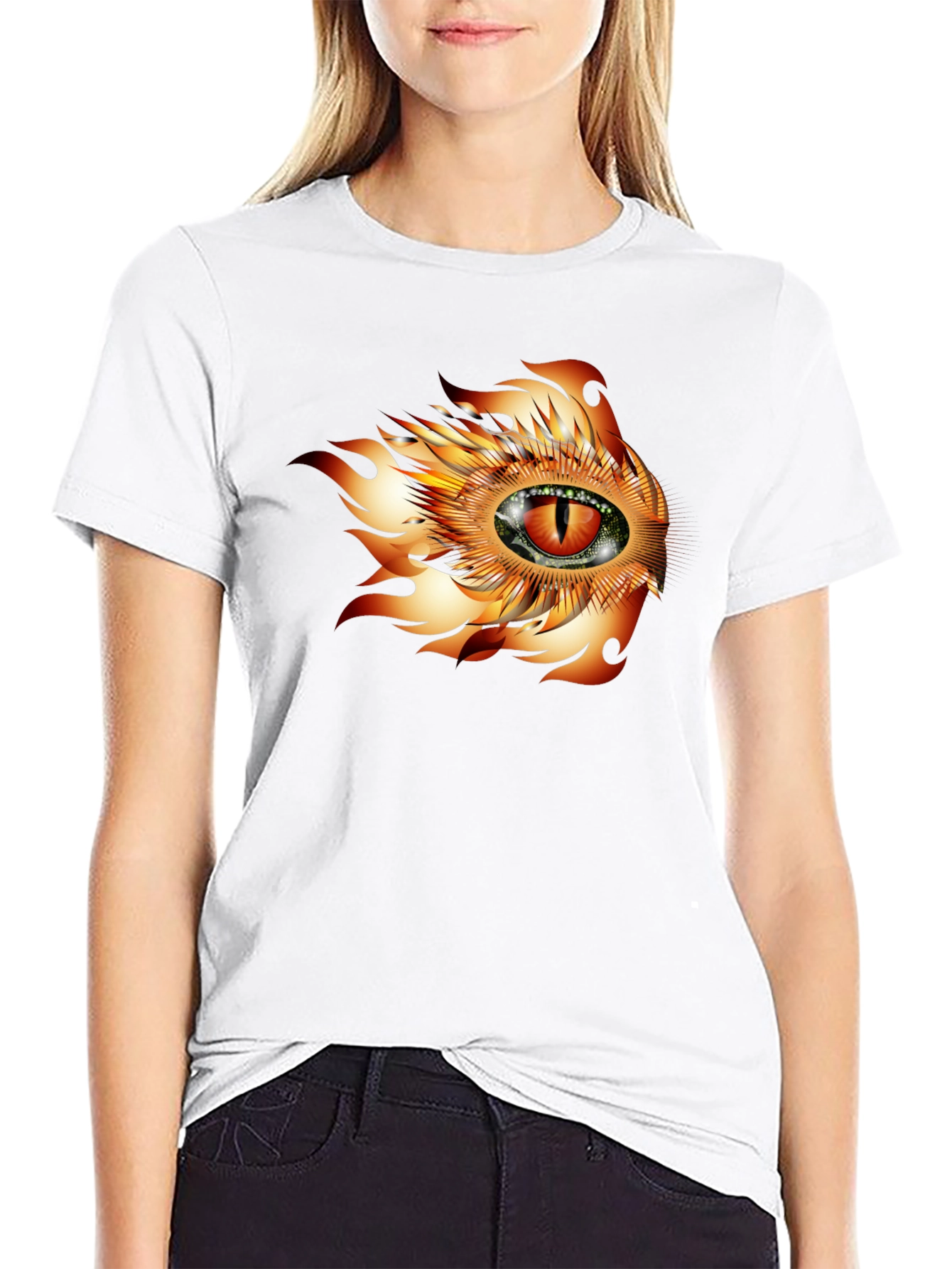 Black Fiery Eye Graphic T-Shirt - Bold Black Cotton Tee view 9