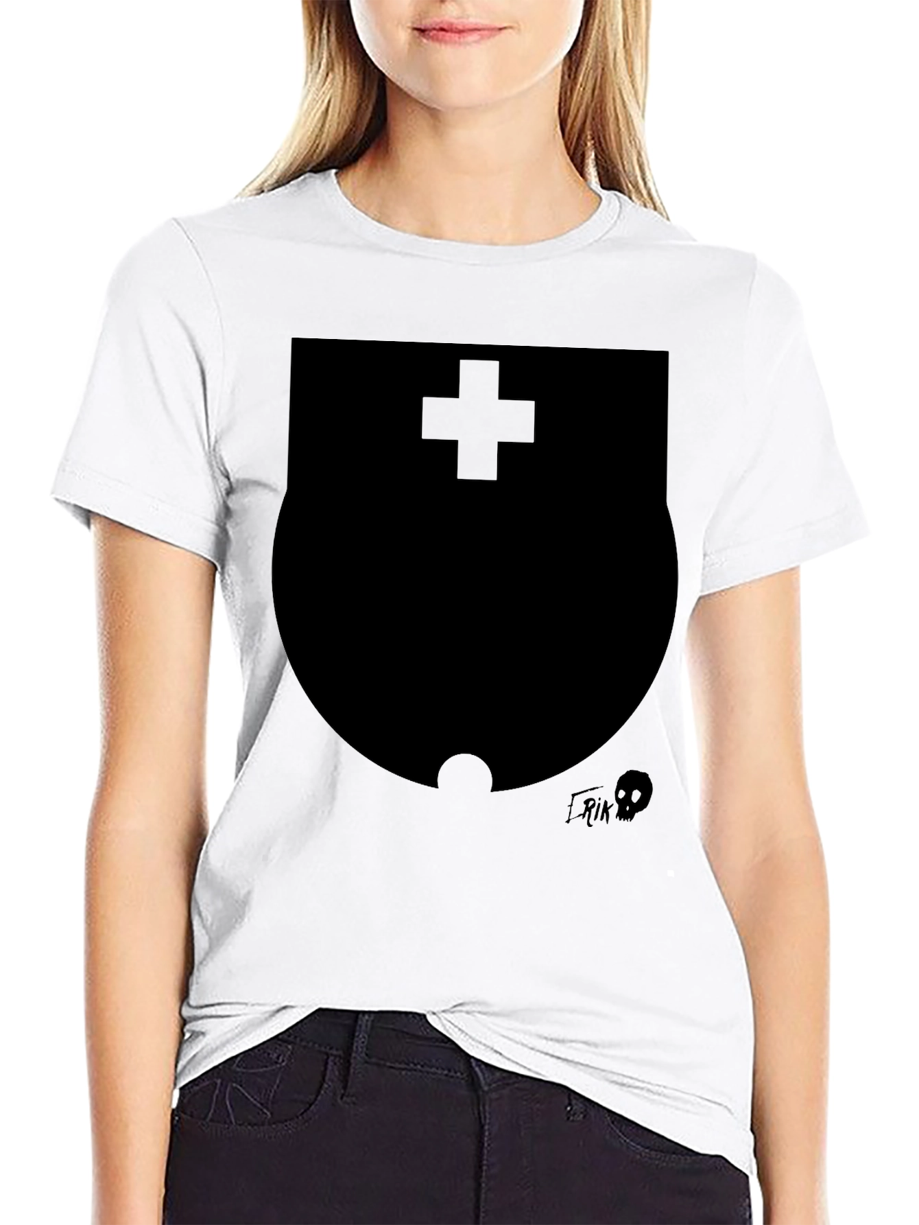 Black Modern Black Graphic T-Shirt with Shield Design view 9