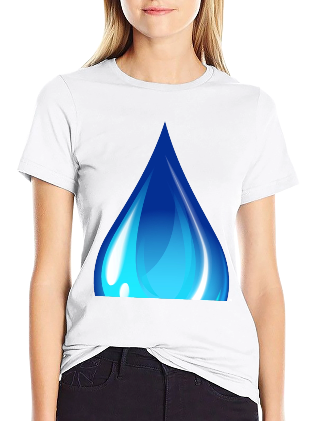 Black Blue Water Drop Graphic Black T-Shirt view 9