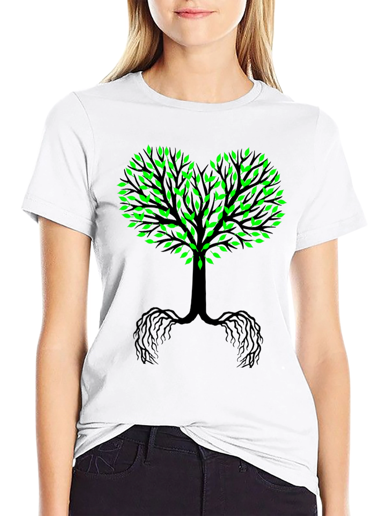 Black Tree of Life Black Tee - Green Leaf Heart view 9