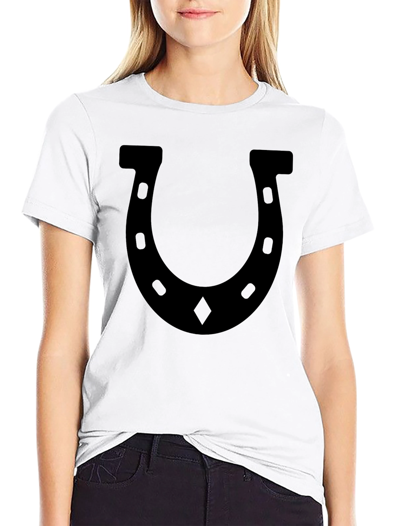 Black Lucky Horseshoe Black Graphic T-Shirt view 9