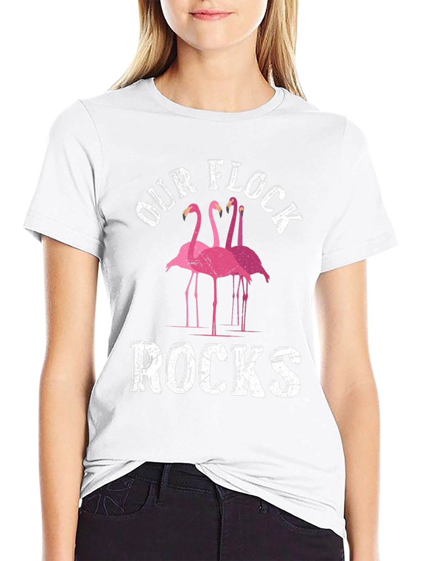 Black Our Flock Rocks Flamingo Graphic Tee view 9