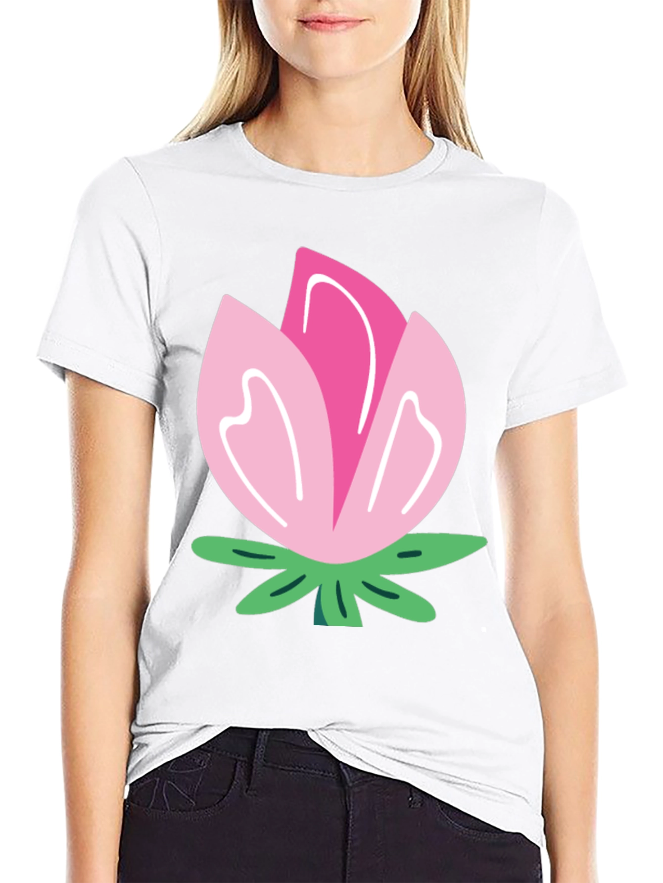 Black Pink Flower Graphic T-Shirt - Soft Cotton Blend view 9