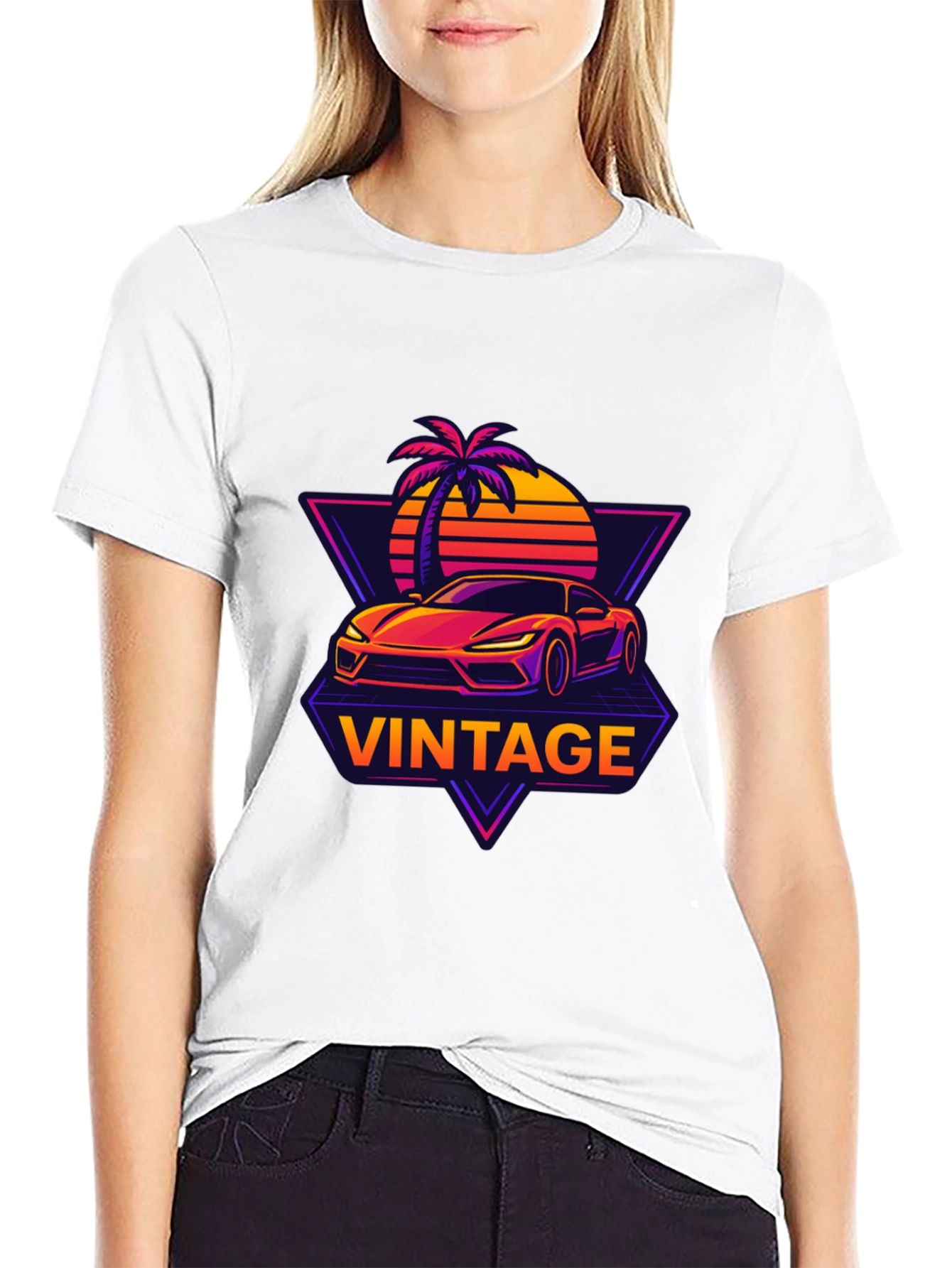 Black Vintage Sunset Car Graphic T-Shirt view 9