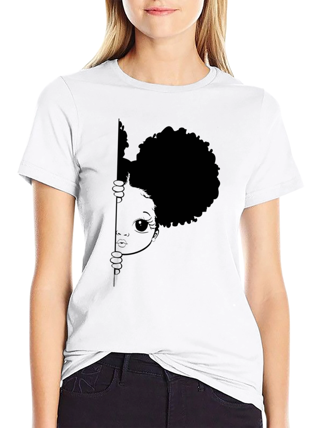 Black Afro Girl Peek-a-Boo Graphic Tee view 9