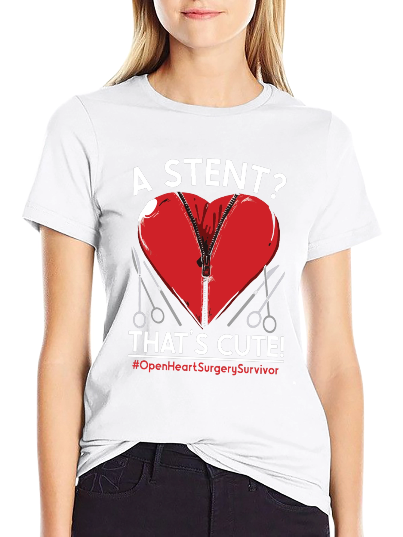 Black Open Heart Surgery Survivor Graphic Tee view 9