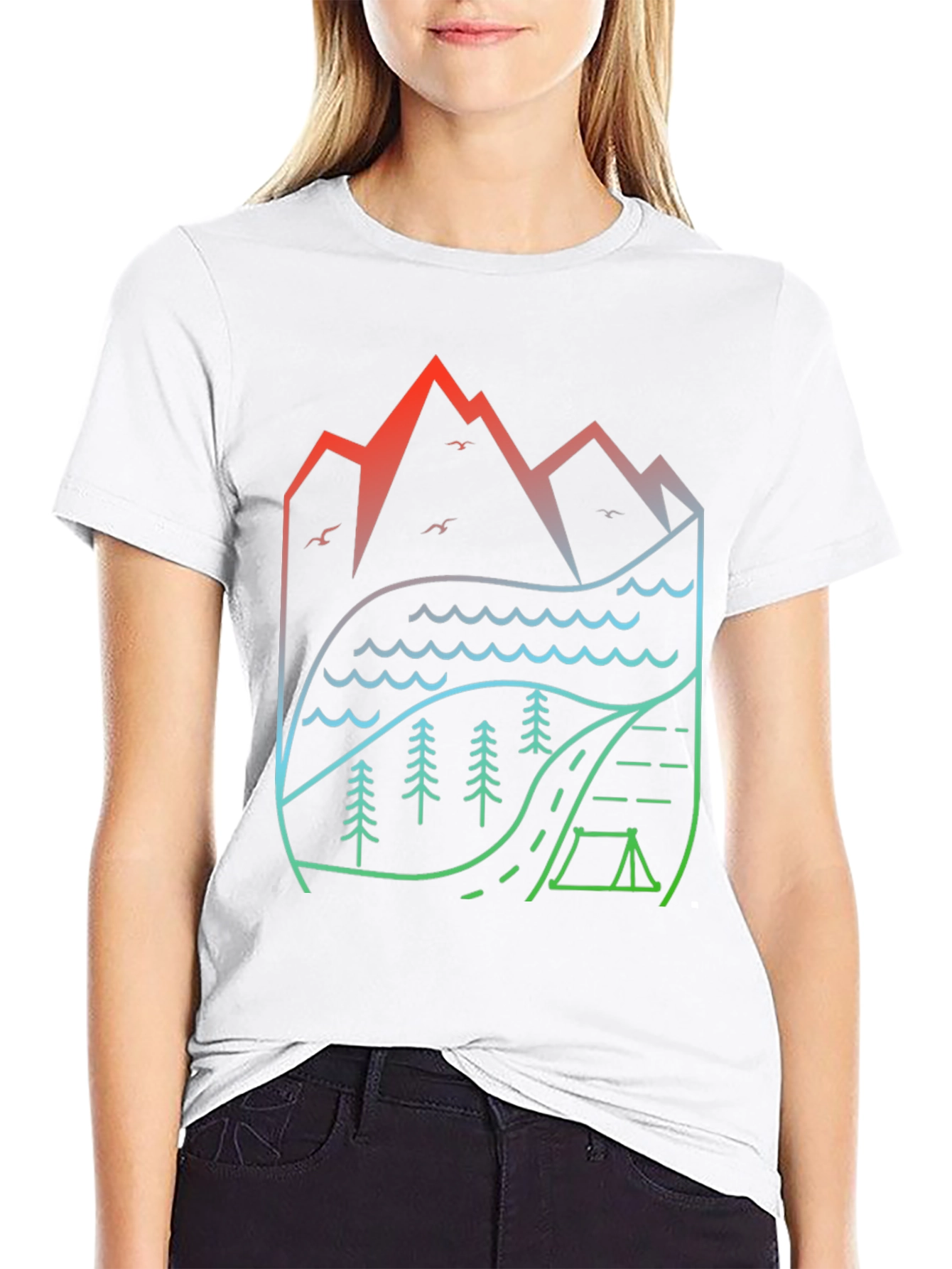Black Nature's Embrace T-Shirt: Mountain, Lake, Camping Design view 9